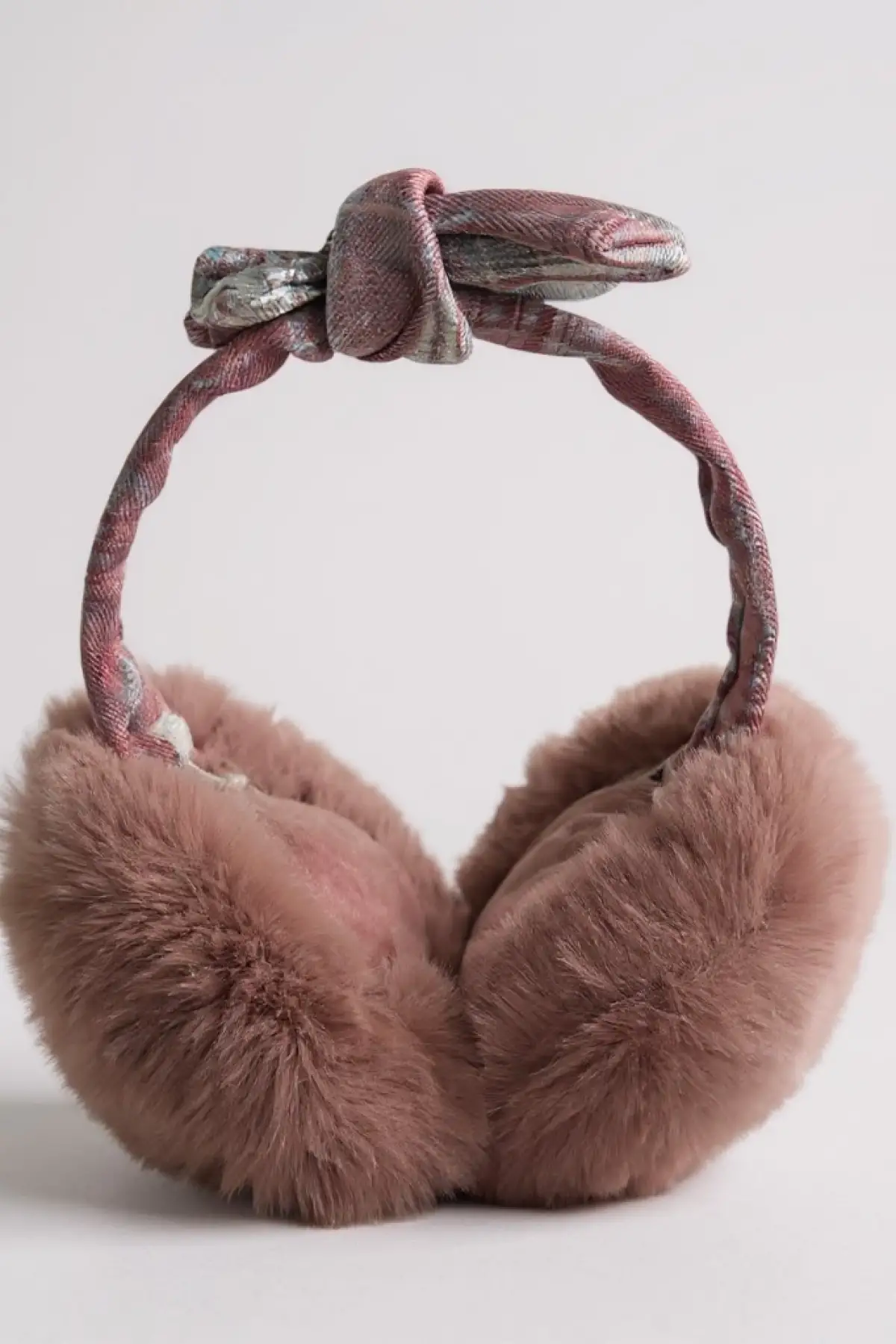 Koyu Pembe Renk Ekose Desenli Peluş Kulaklık