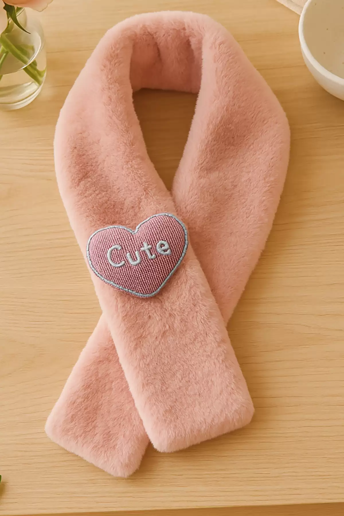 Koyu Pembe Renk Kalp Figürlü Peluş Çocuk Atkı