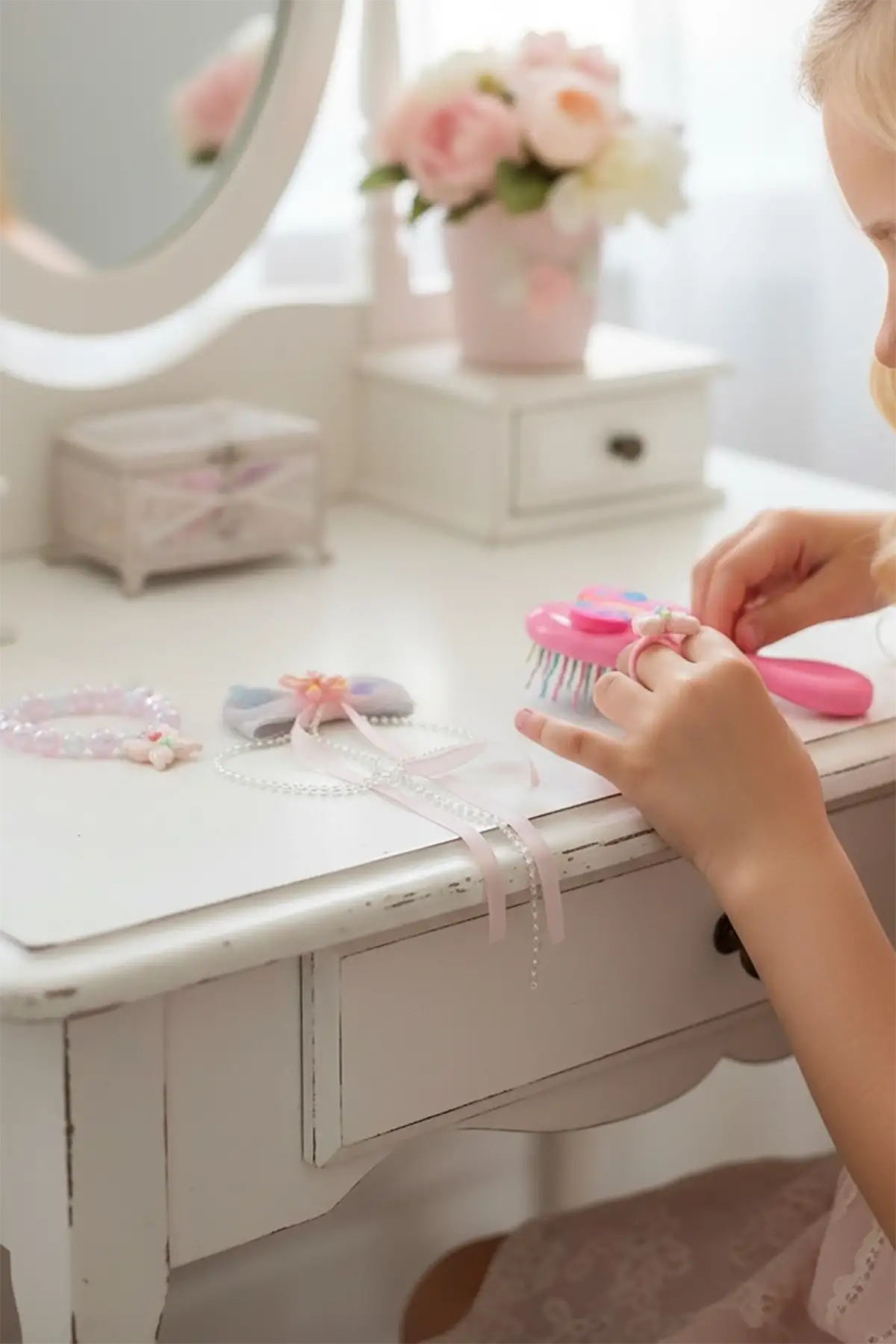 Koyu Pembe Renk Kelebek Figürlü Tarak /Bileklik /Yüzük Ve Toka Set