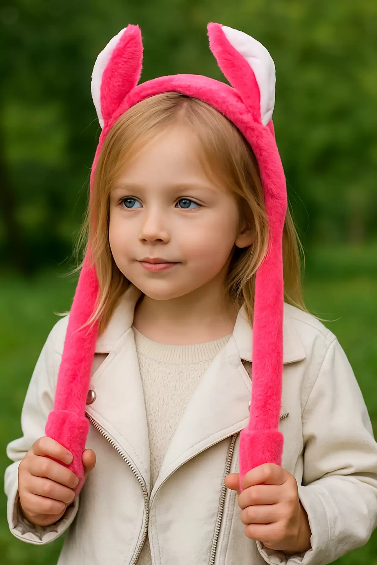 Koyu Pembe Renk Kulakları Oynayan Peluş Taç