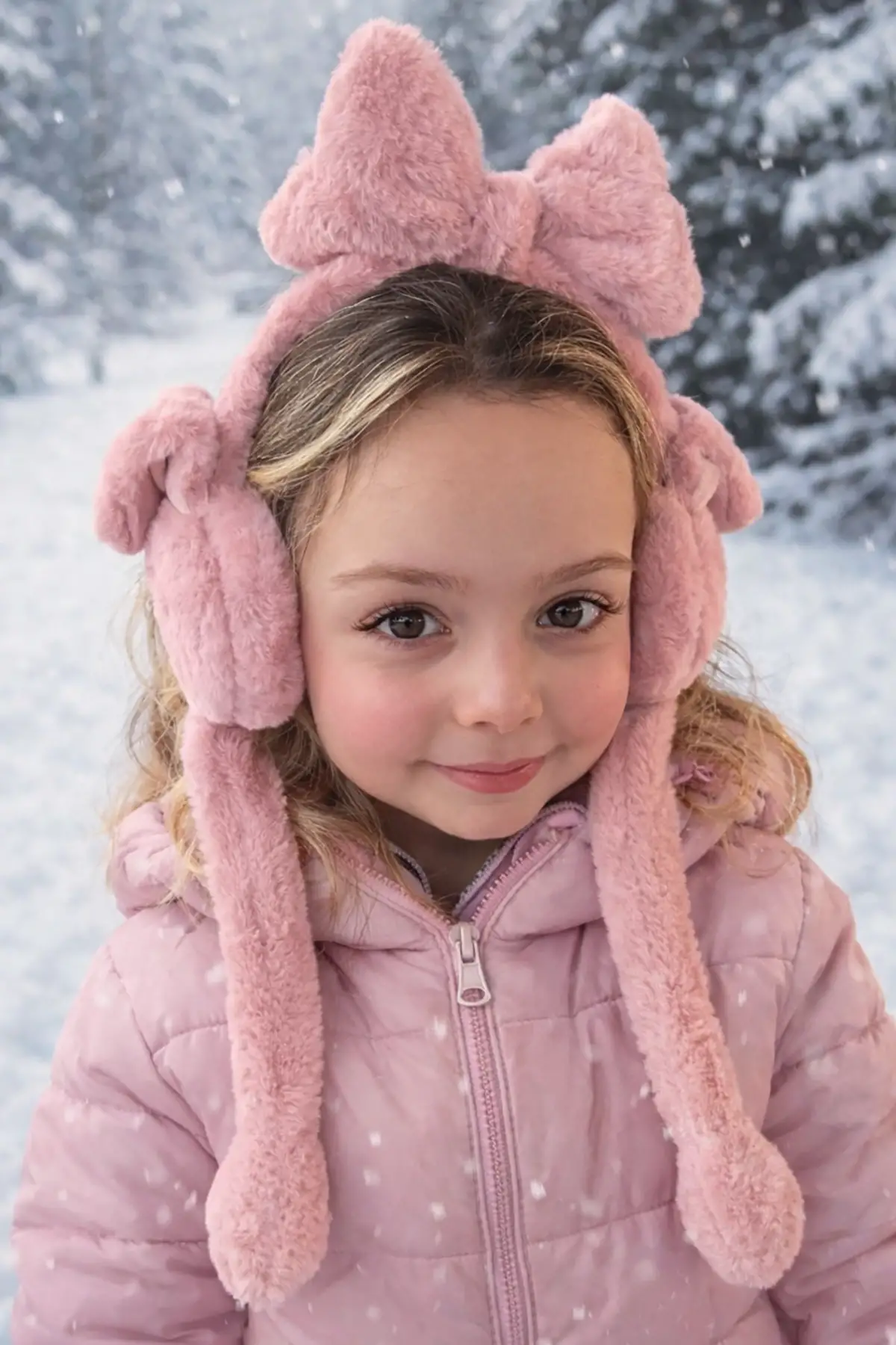 Koyu Pembe Renk Kurdele Figürlü Kulakları Oynayan Peluş Kulaklık