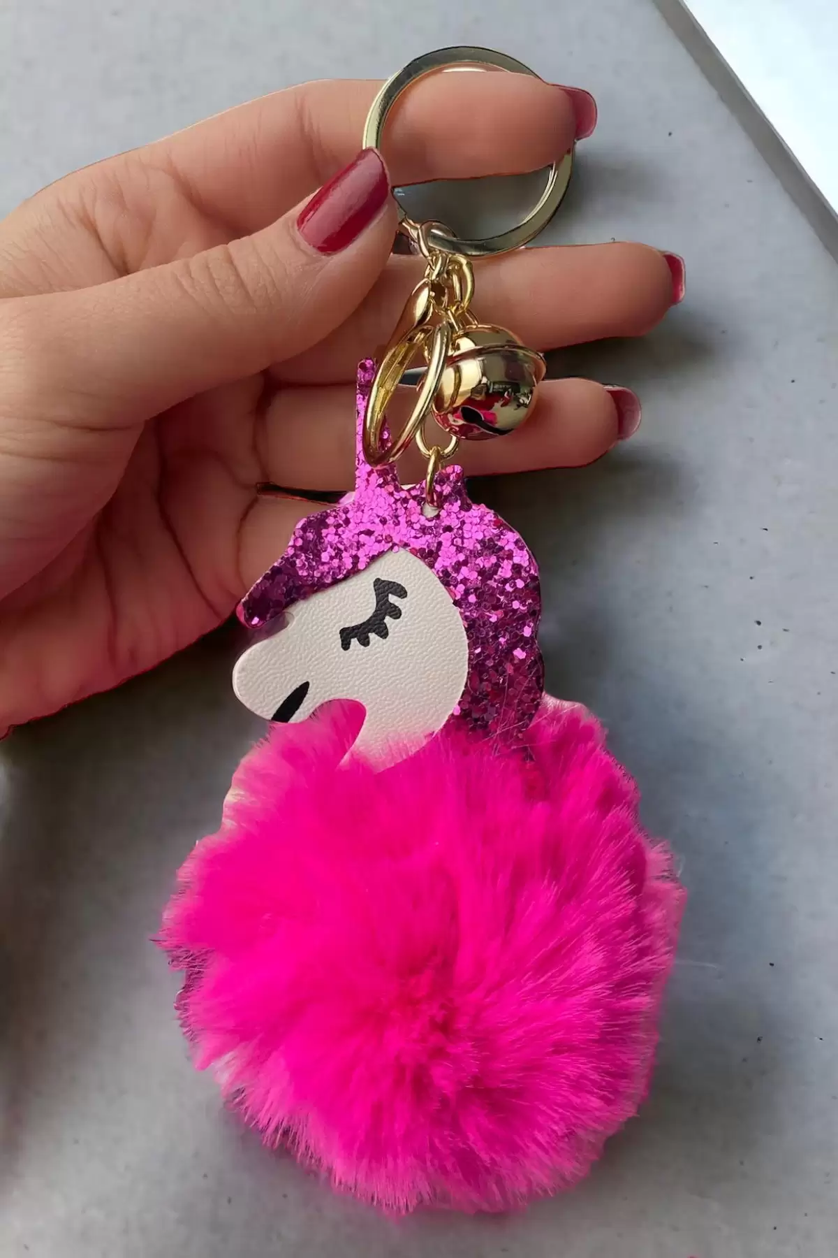 Koyu Pembe Renk Unicorn Figürlü Peluş Anahtarlık