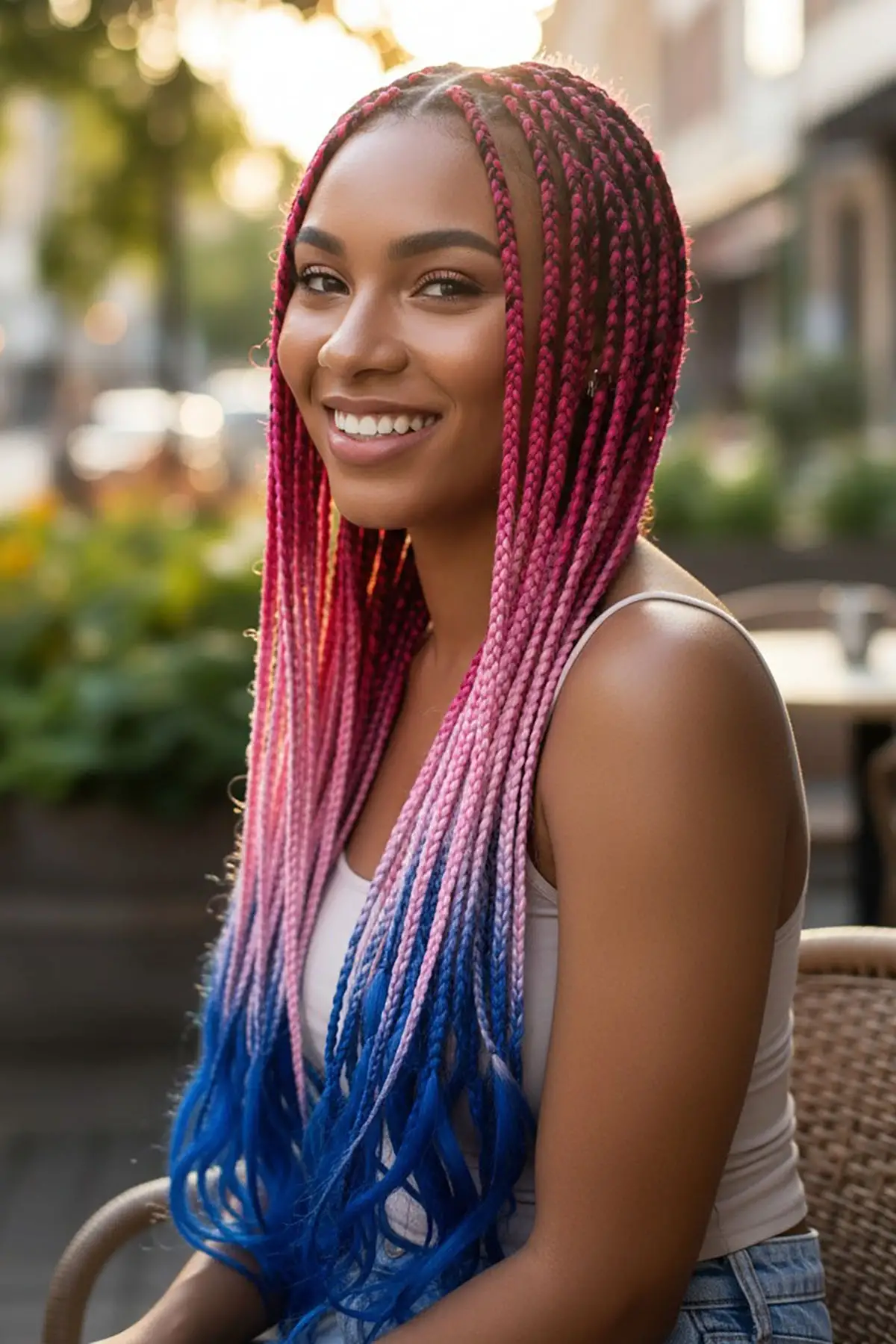 Koyu Pembe Üç Renk Ombreli Afrika Zenci Örgüsü Box Braid Sentetik Saç 60cm 100gr