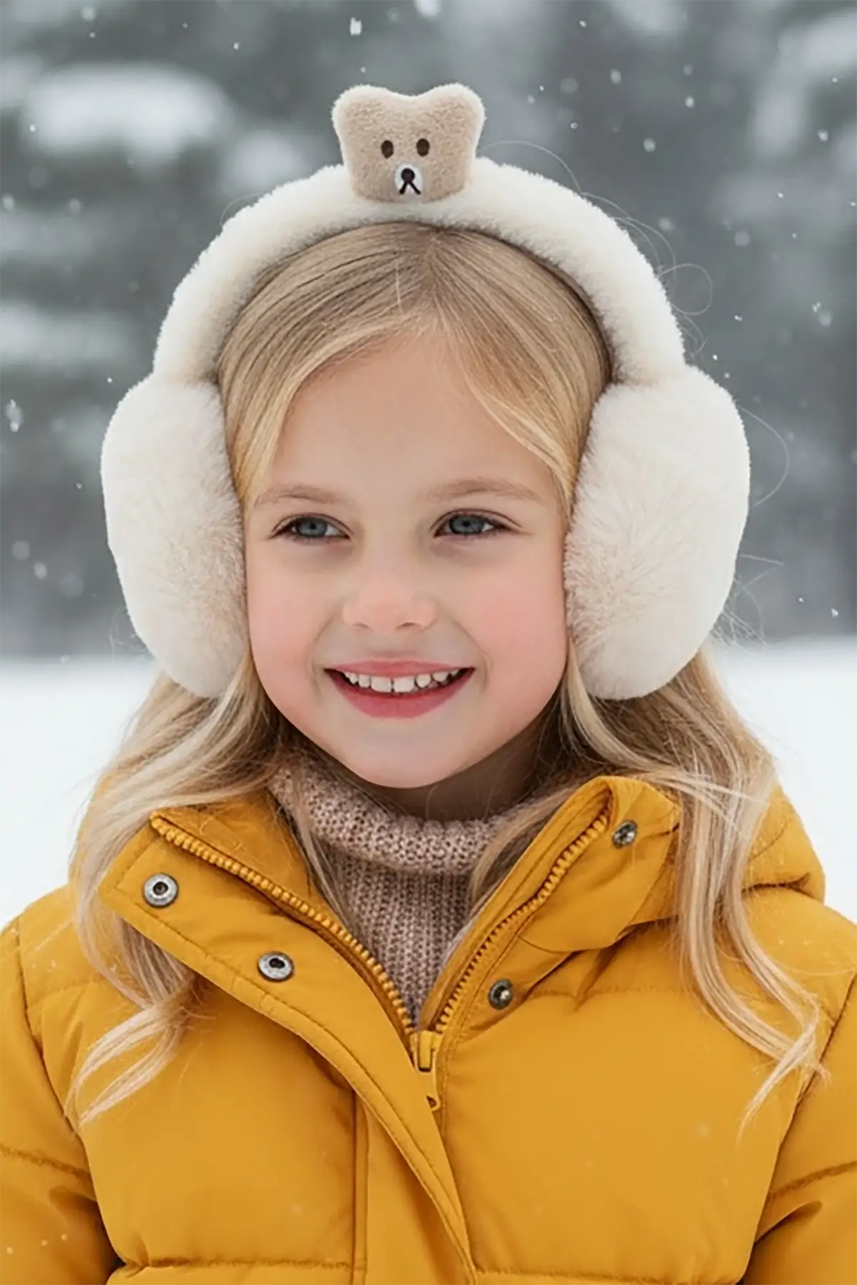 Krem Renk Ayıcık Figürlü Kulaklı Çocuk Peluş Kulaklık