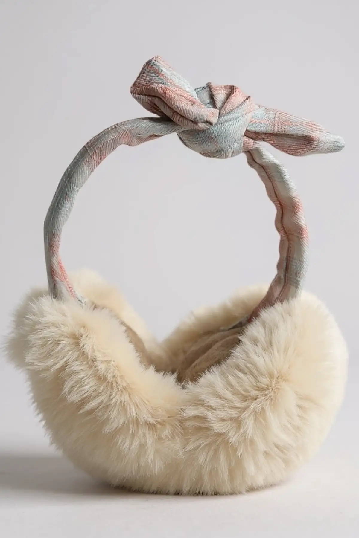 Krem Renk Ekose Desenli Peluş Kulaklık