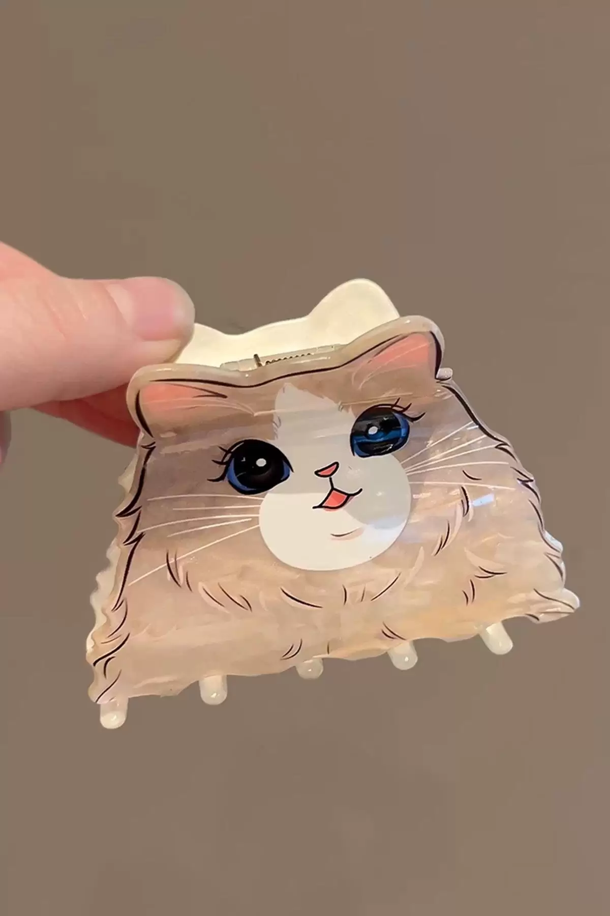Krem Renk Kedi Figürlü Kemik Mandal Toka