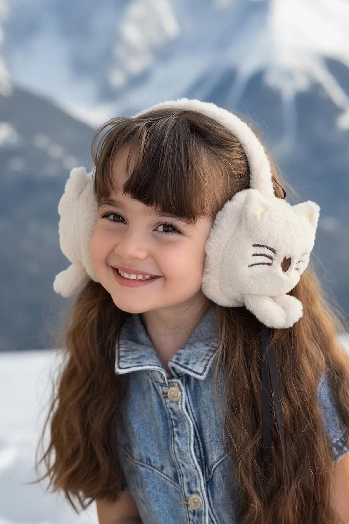 Krem Renk Kedi Figürlü Peluş Kulaklık