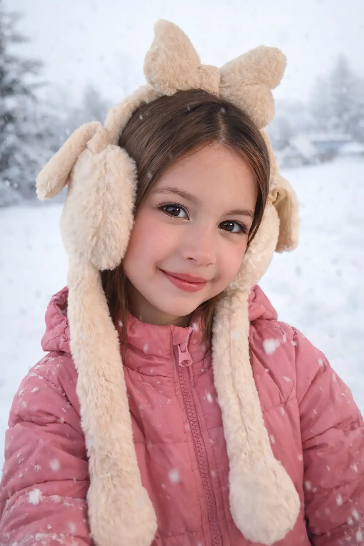 Krem Renk Kurdele Figürlü Kulakları Oynayan Peluş Kulaklık