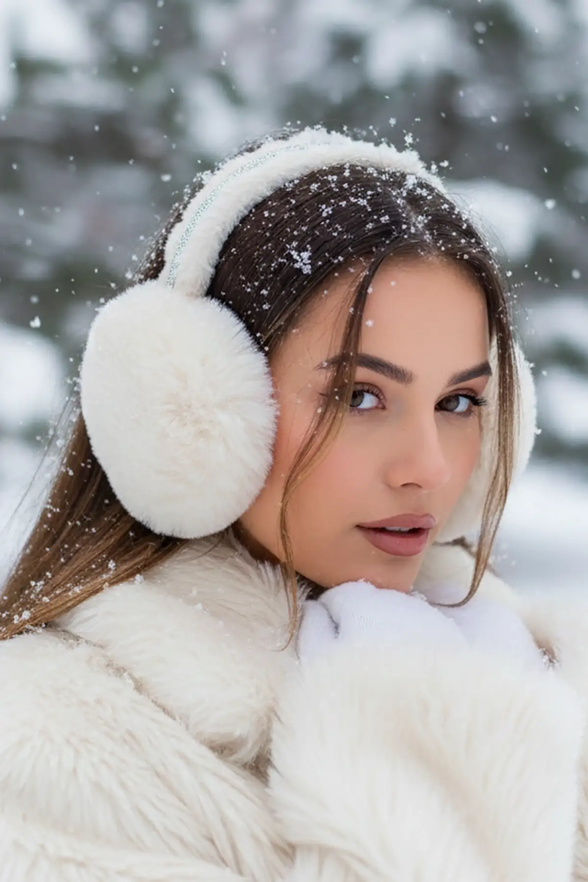 Krem Renk Taş Detaylı Peluş Kulaklık