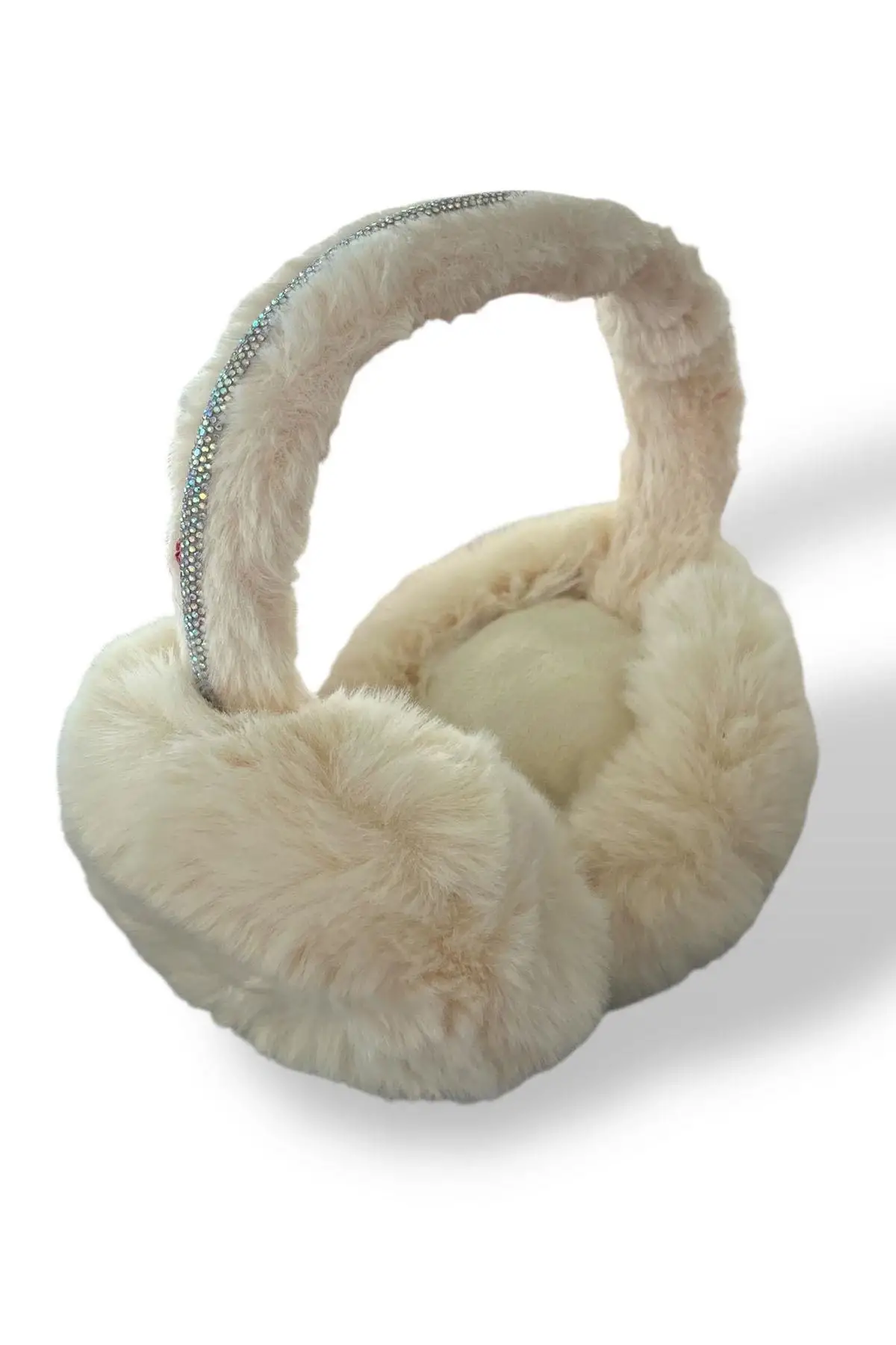 Krem Renk Taş Detaylı Peluş Kulaklık