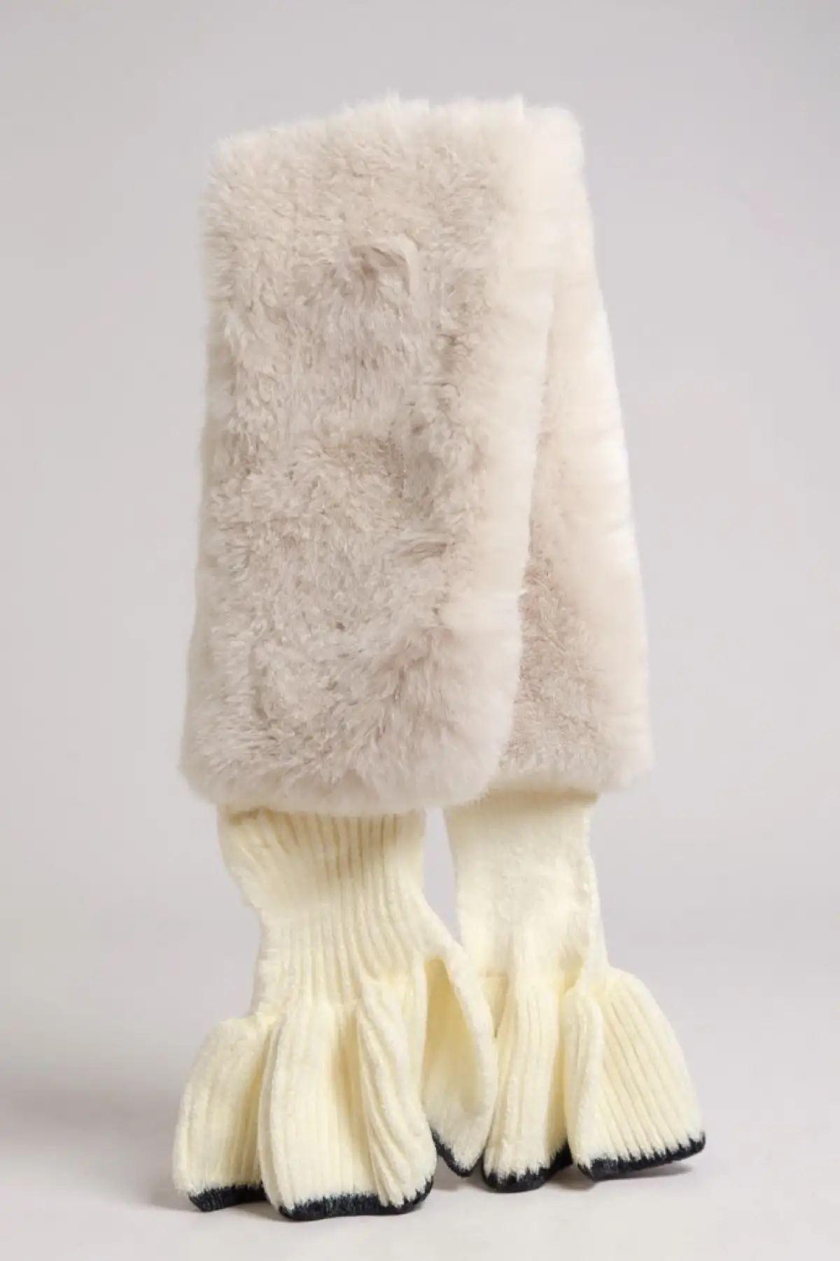 Krem Ve Gri Renk Çocuk Peluş Atkı