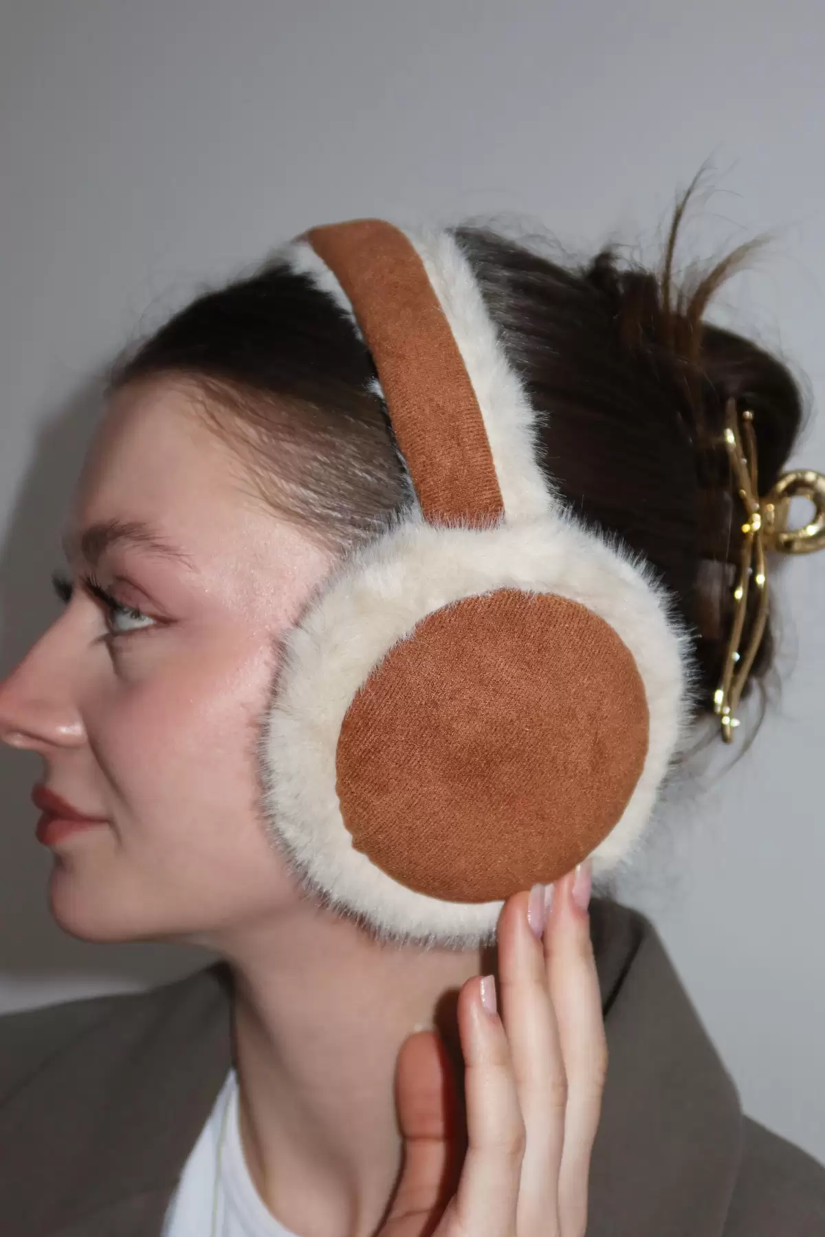 Krem Ve Kahve Renk Peluş Kulaklık