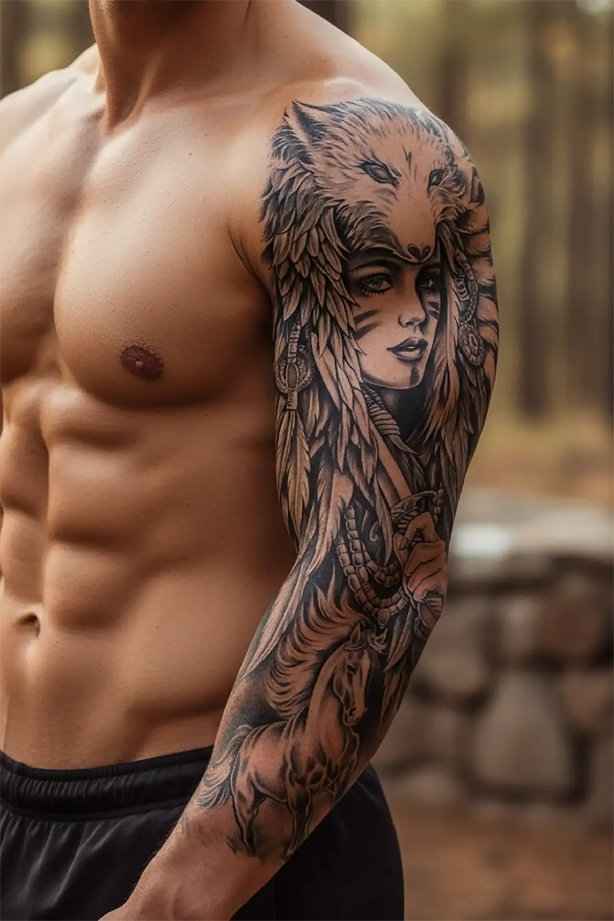 Kurt Ve Kız Figürlü 12 Saat Sonra Kararan Geçici Kol Dövme Tattoo