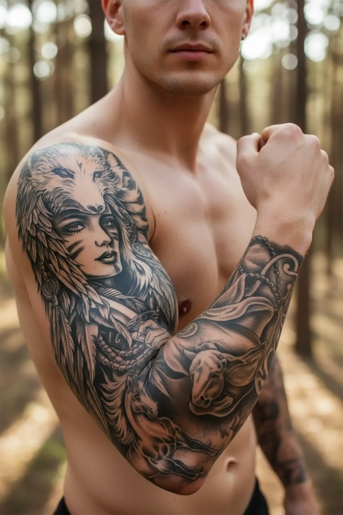 Kurt Ve Kız Figürlü 12 Saat Sonra Kararan Geçici Kol Dövme Tattoo