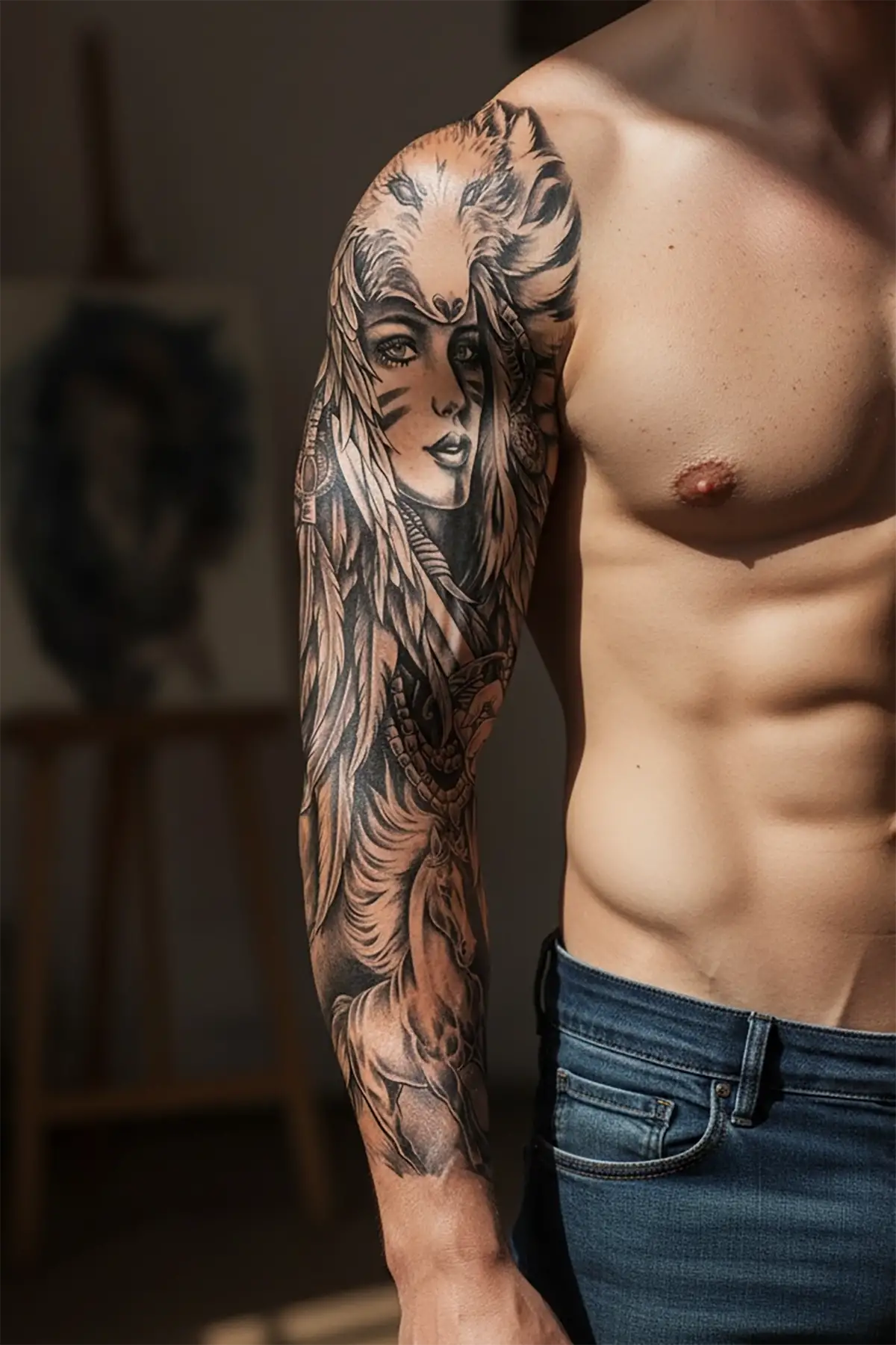 Kurt Ve Kız Figürlü 12 Saat Sonra Kararan Geçici Kol Dövme Tattoo