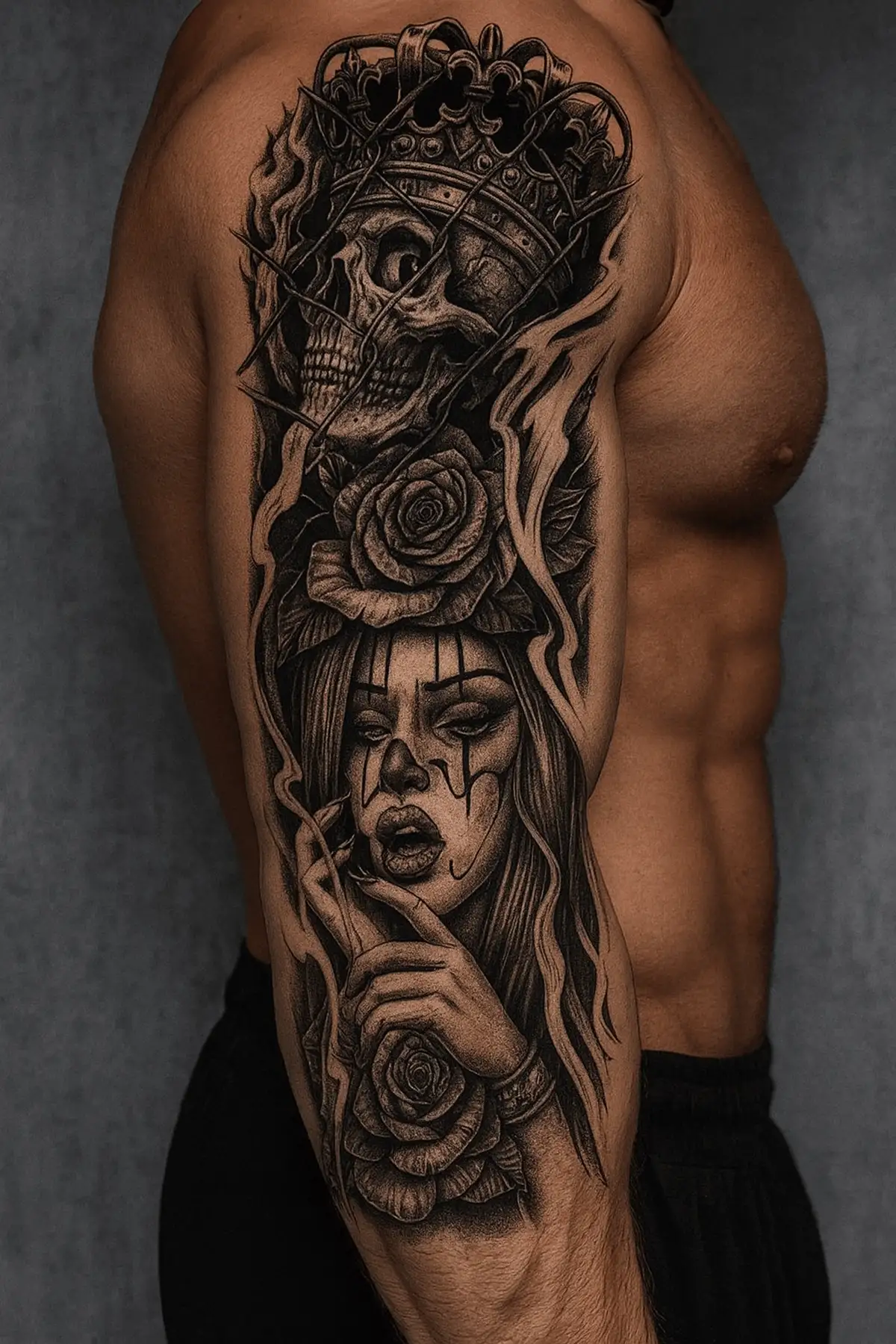 Kuru Kafa Ve Kız Figürlü 12 Saat Sonra Kararan Geçici Kol Dövme Tattoo