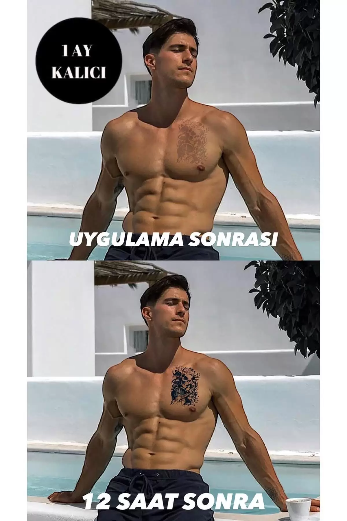 Kurukafa Figürlü 12 Saat Sonra Kararan Geçici Dövme Tattoo