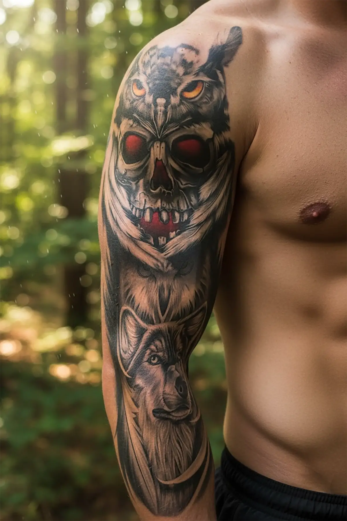 Kurukafa ve Baykuş Modelli Kol Dövme Tattoo