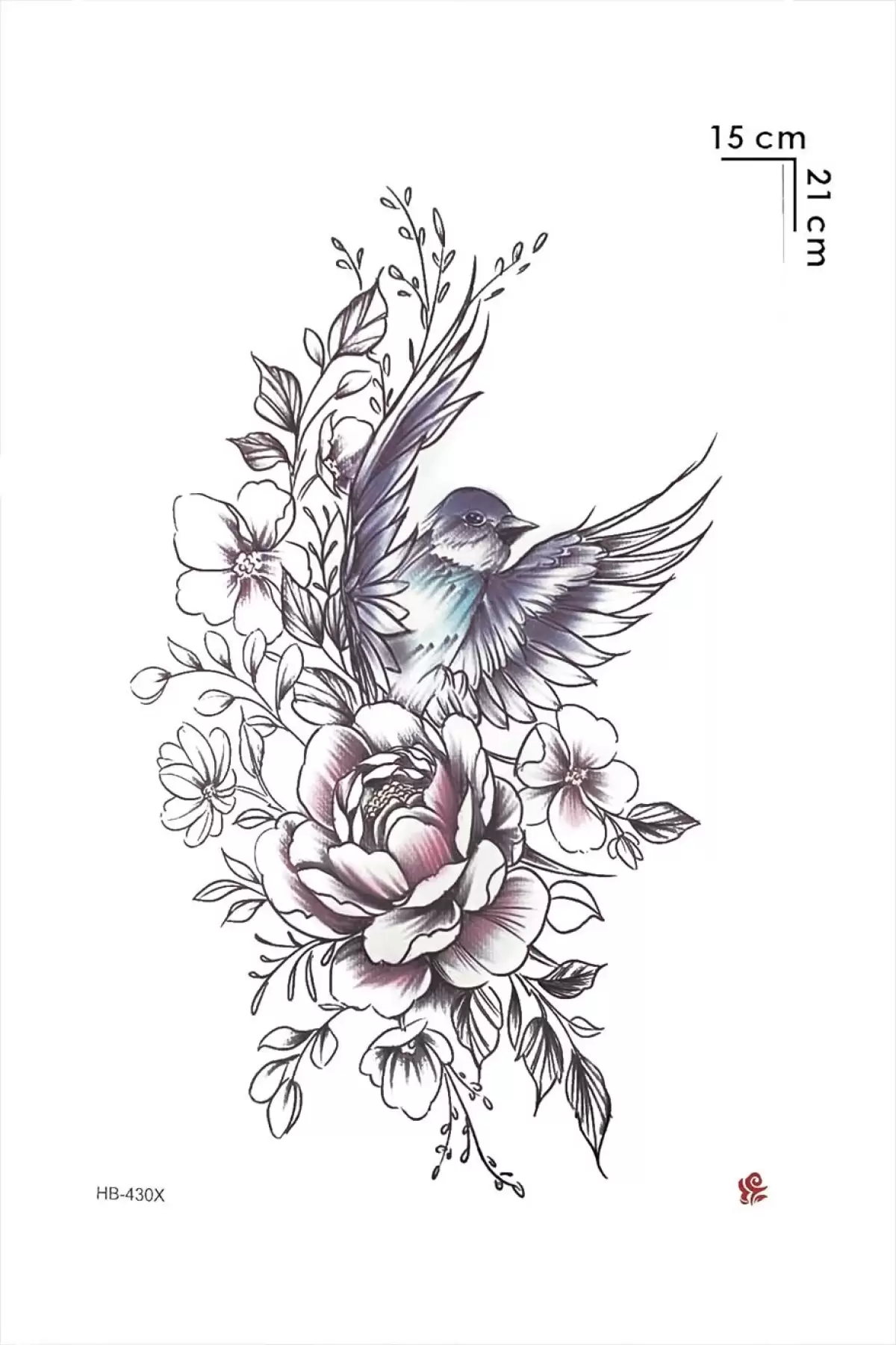 Kuş ve Gül Geçici Dövme Tattoo