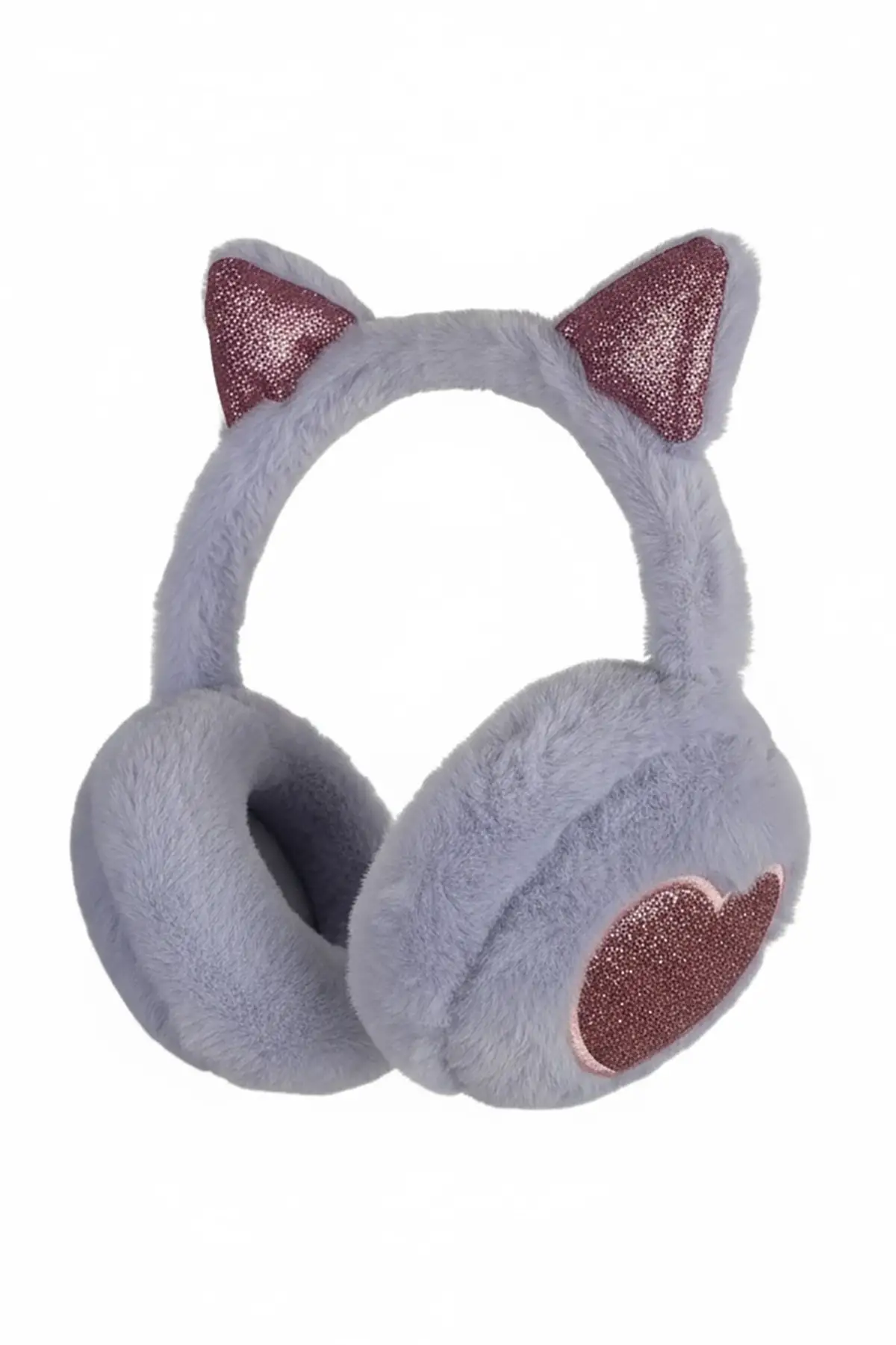 Lila Renk Kalp Figürlü Kulaklı Çocuk Peluş Kulaklık