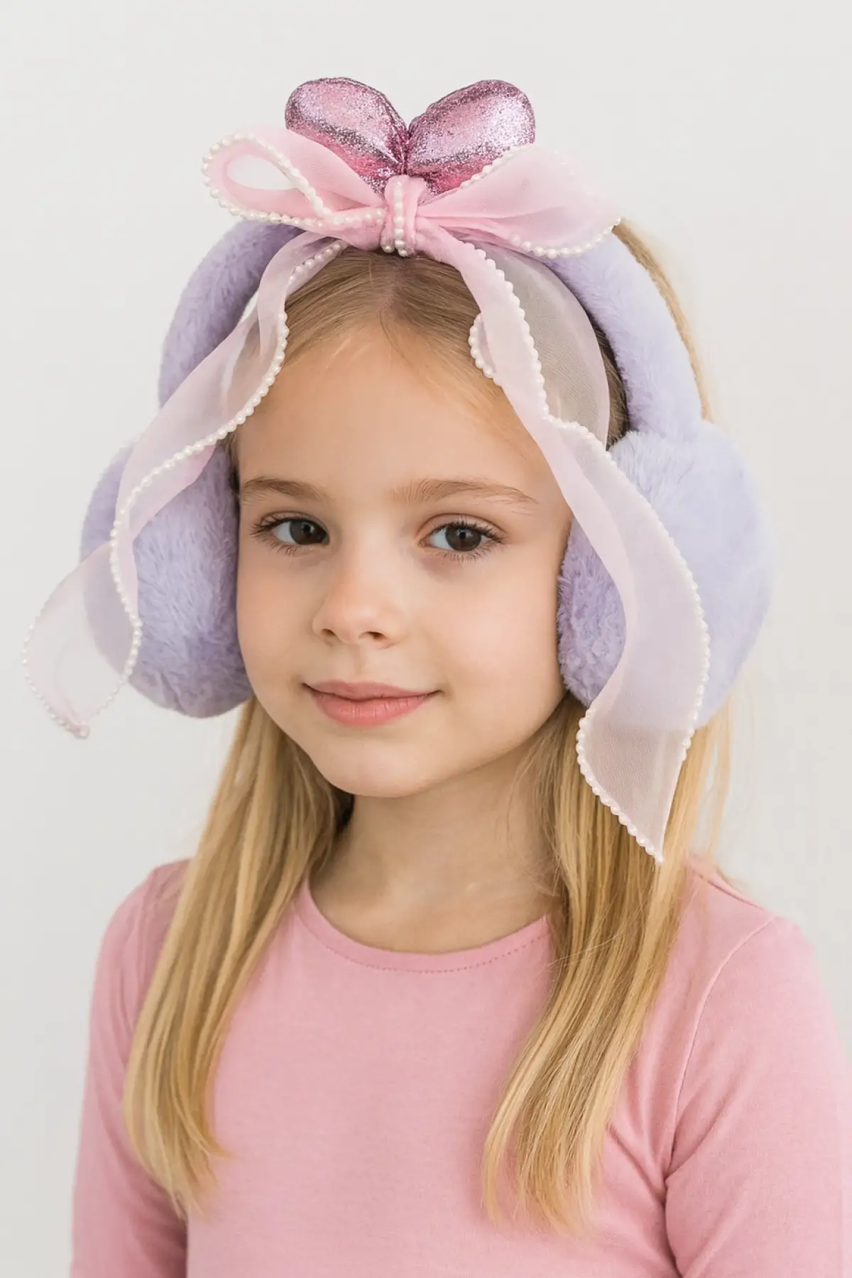 Lila Renk Kurdele Figürlü Peluş Kulaklık