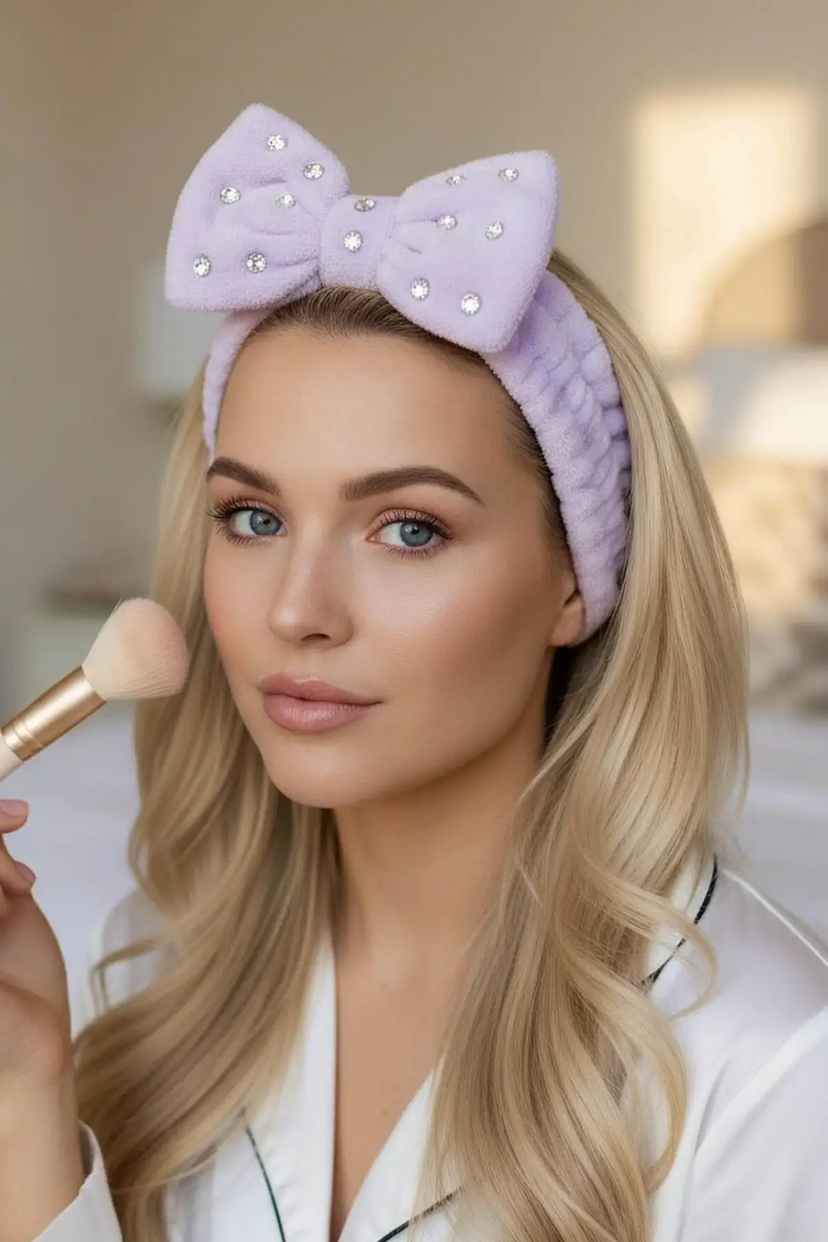 Lila Renk Kurdele Figürlü Taş Detaylı Peluş Saç Bandı