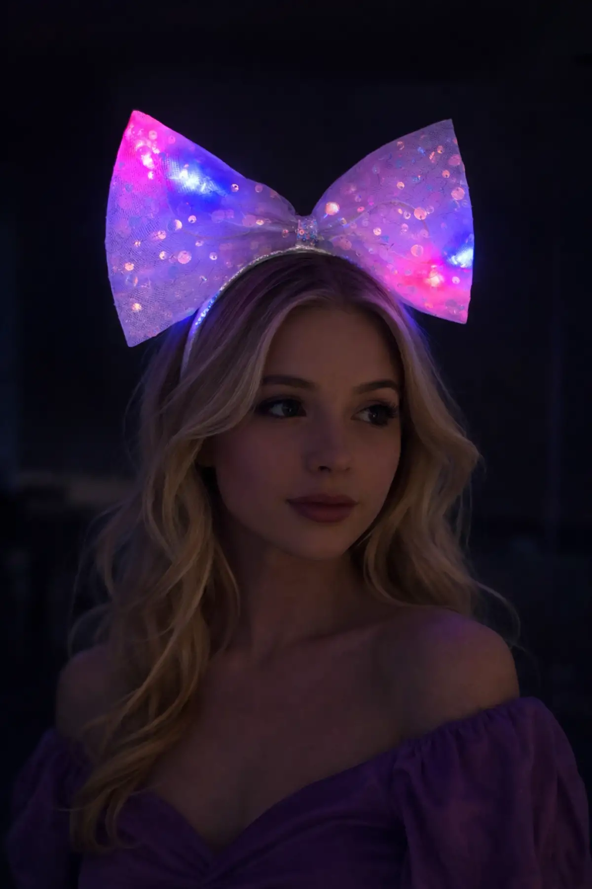 Lila Renk Pullu Kurdele Figürlü Işıklı Taç