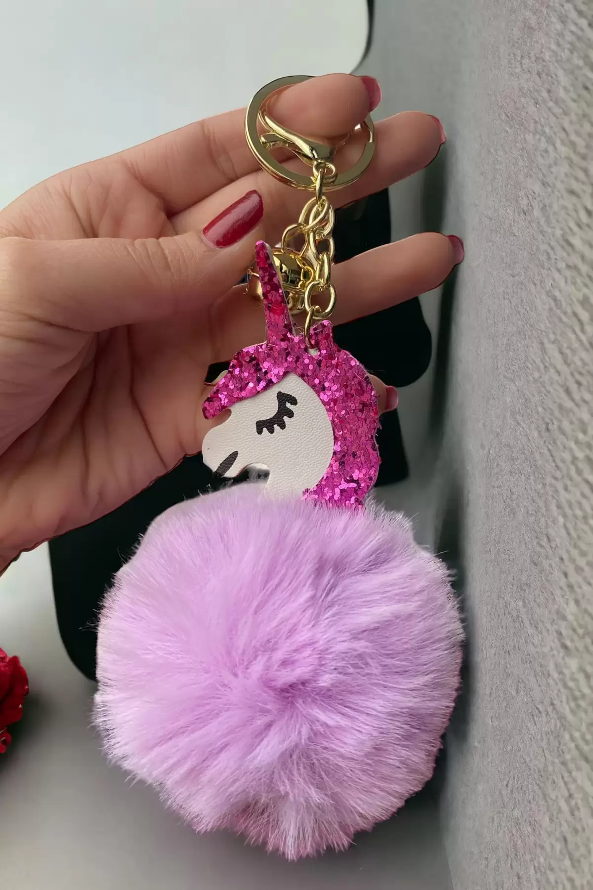 Lila Renk Unicorn Figürlü Peluş Anahtarlık