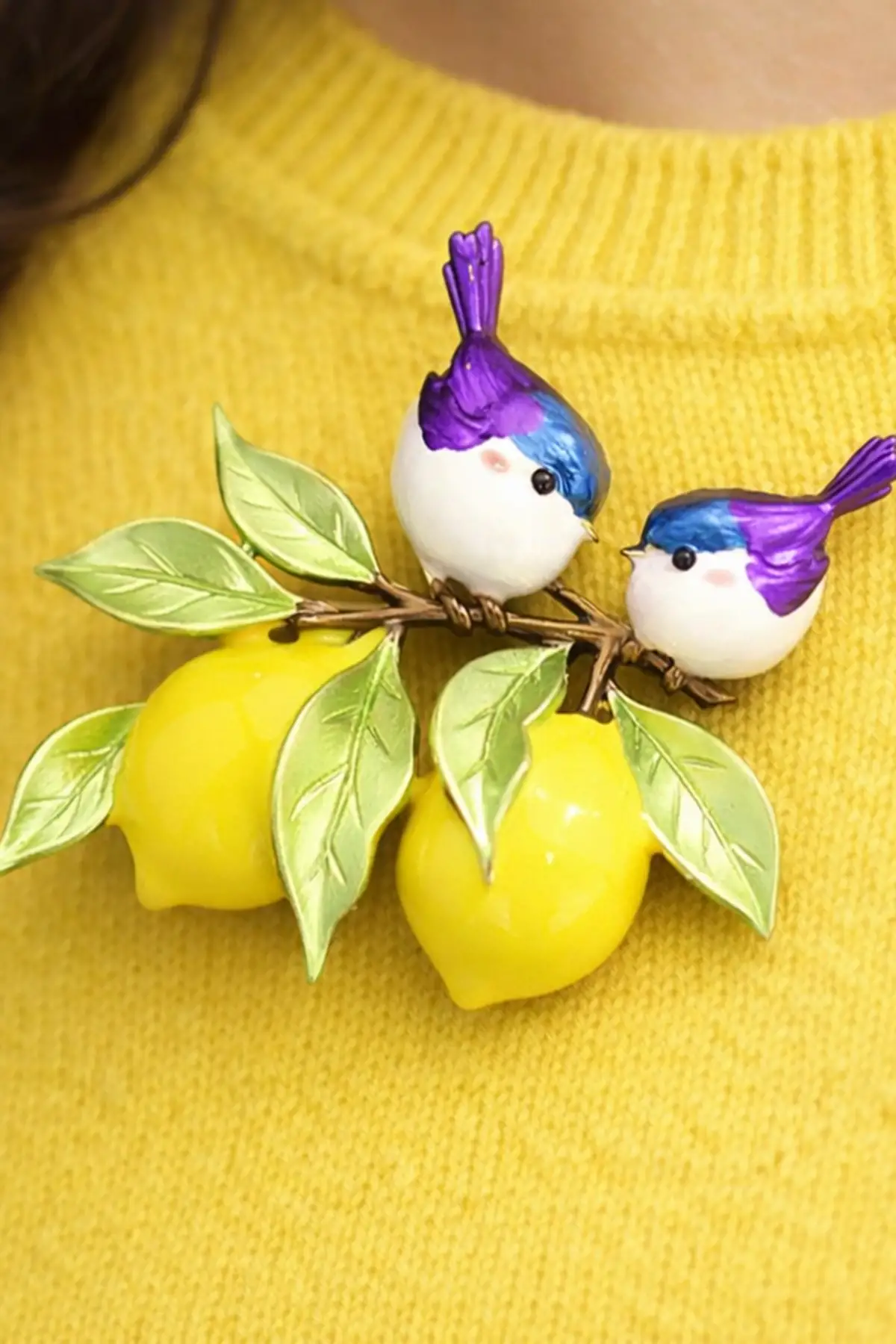 Limon Ve Kuş Figürlü Broş