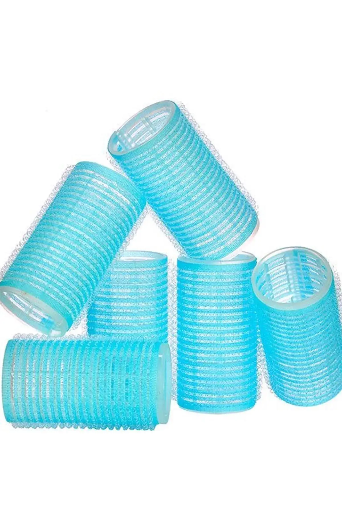 Mavi Renk 6 Adet Bigudi Cırtlı/ Yapışkanlı Saç Bigudisi /Orta Boy