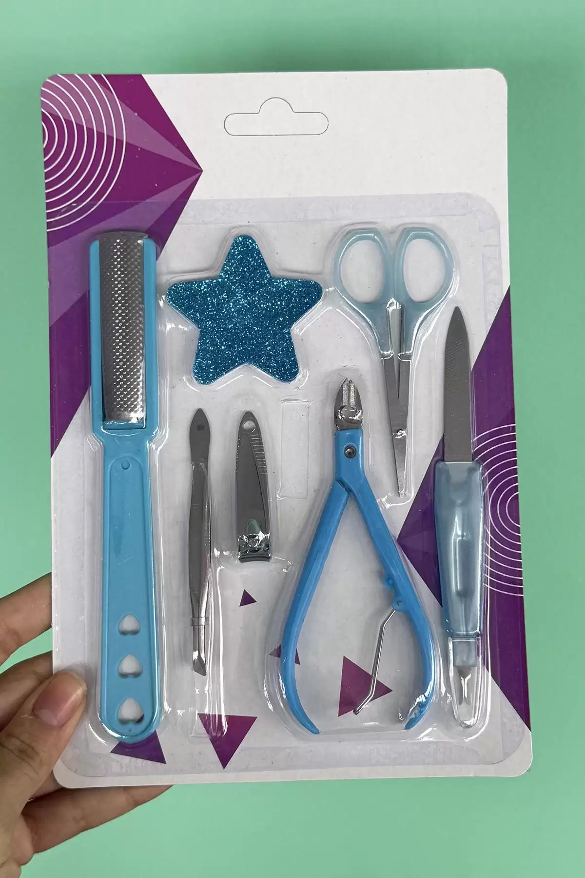 Mavi Renk 7 Parça Manikür/ Pedikür Törpü Set