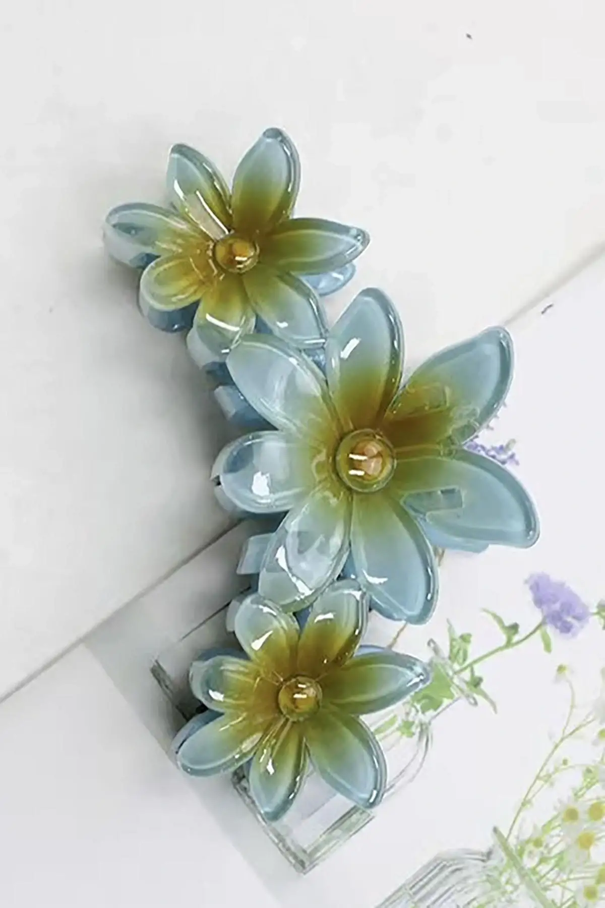 Mavi Renk Çiçek Figürlü Mandal Toka