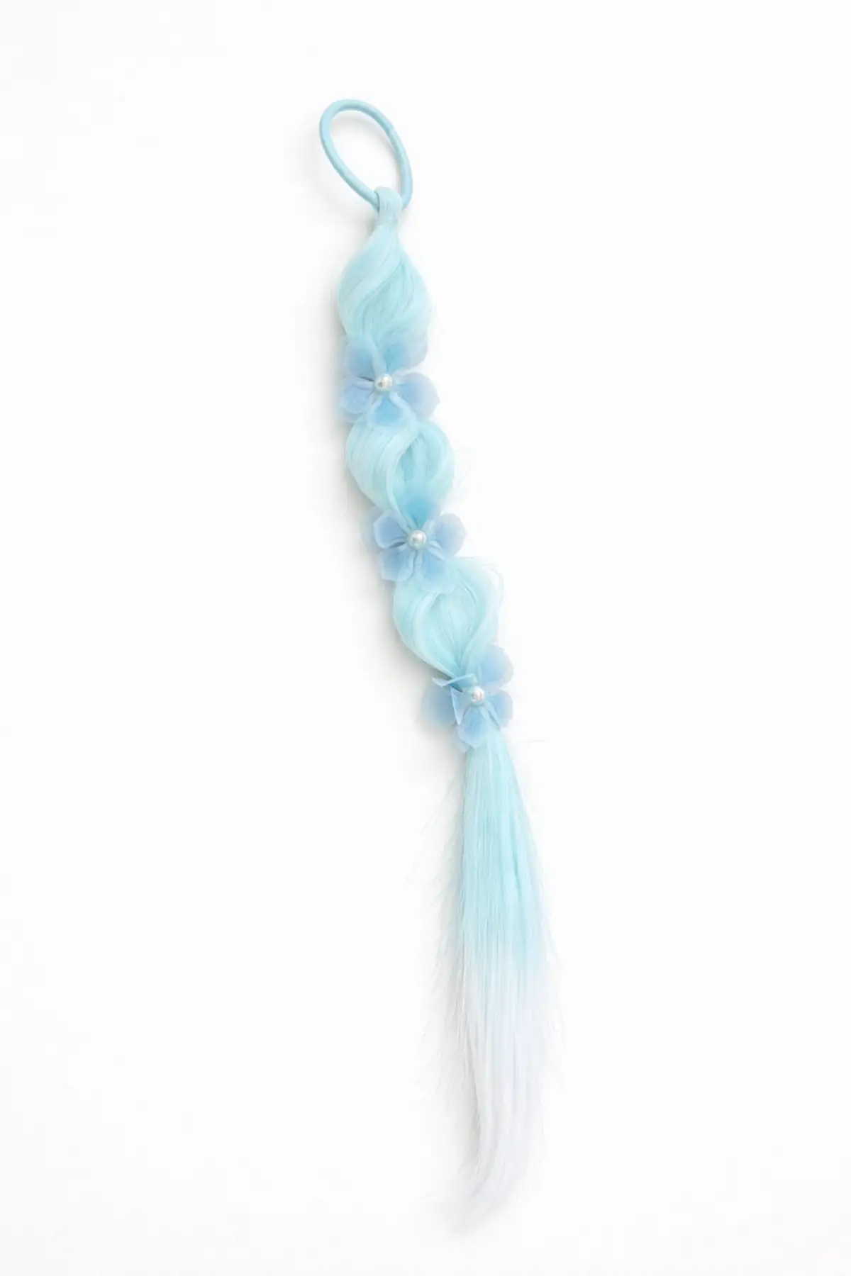 Mavi Renk Çiçek Figürlü Saç Detaylı Lastik Toka