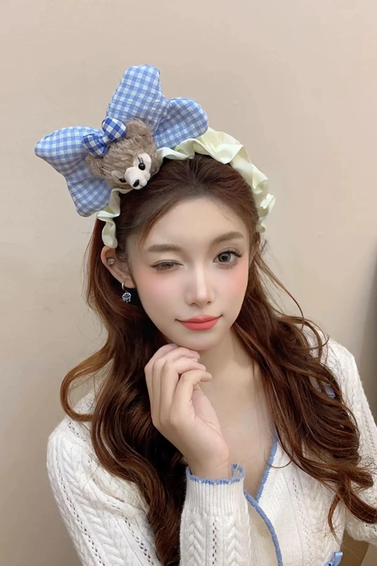 Mavi Renk Hayvan Figürlü Peluş Kurdele Taç