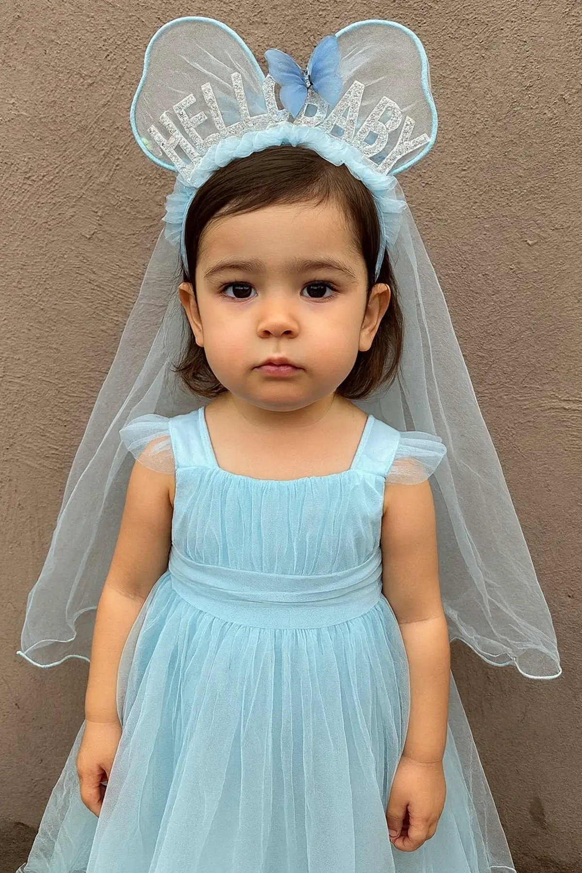 Mavi Renk Hello Baby Yazılı Tül Detaylı Taç