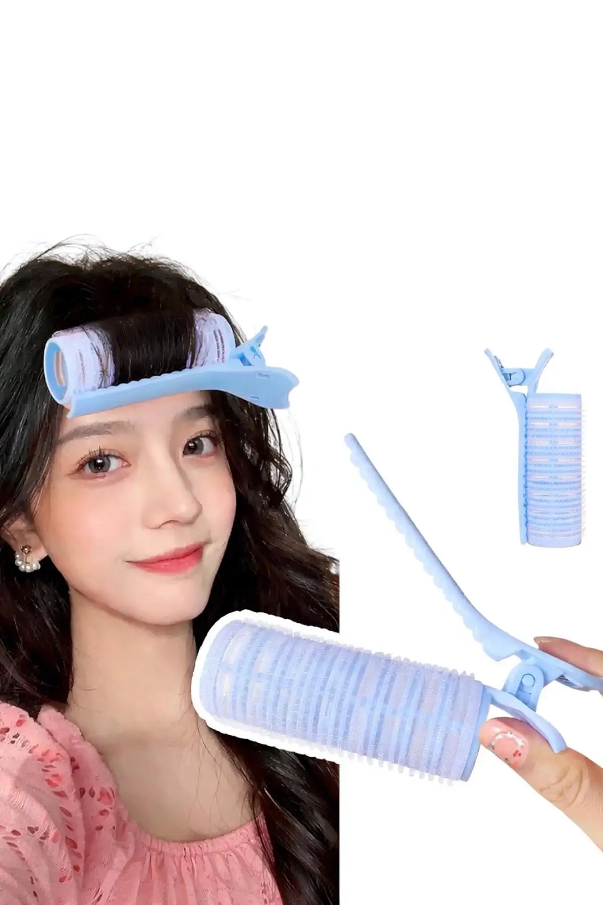 Mavi Renk İkili Pens Ve Cırtlı/ Yapışkanlı Saç Bigudisi /Orta Boy