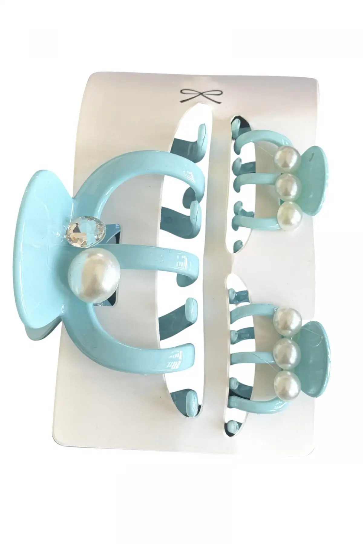 Mavi Renk İnci Detaylı 3lü Kemik Mandal Toka Set