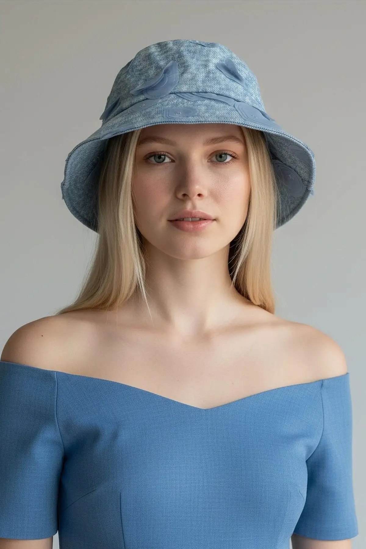 Mavi Renk Kalp Figürlü Kot Tasarım Şapka