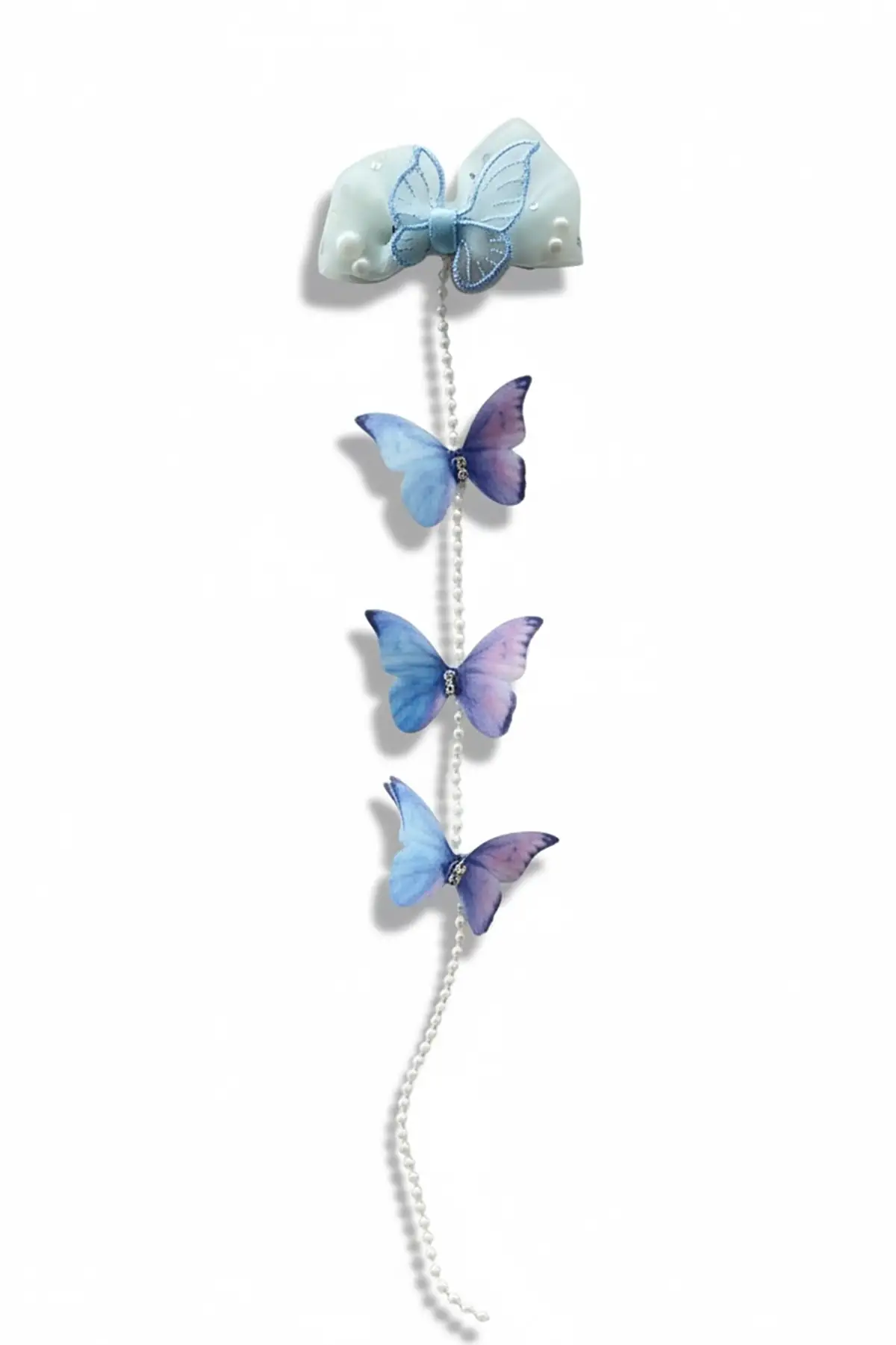 Mavi Renk Kelebek Figürlü İnci Detaylı Çocuk Yan Toka
