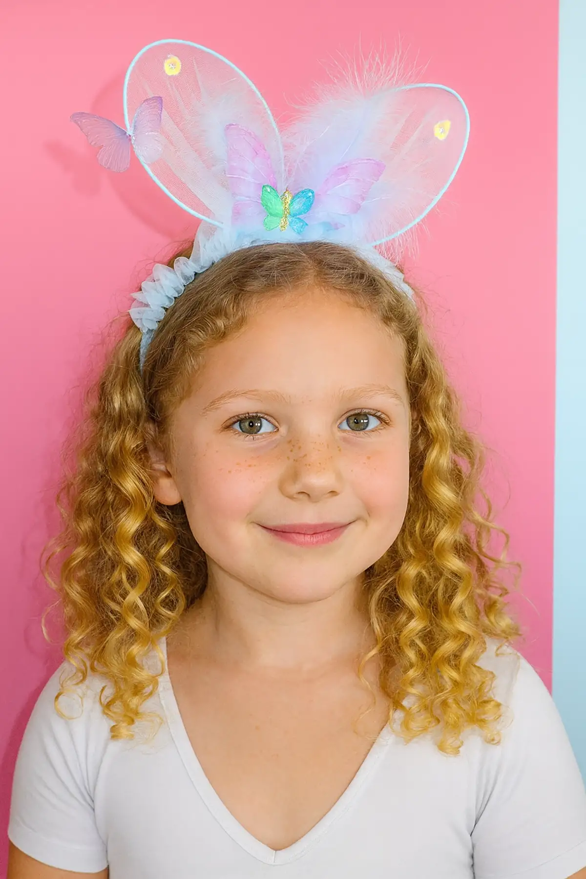 Mavi Renk Kelebek Figürlü Tüy Detaylı Taç