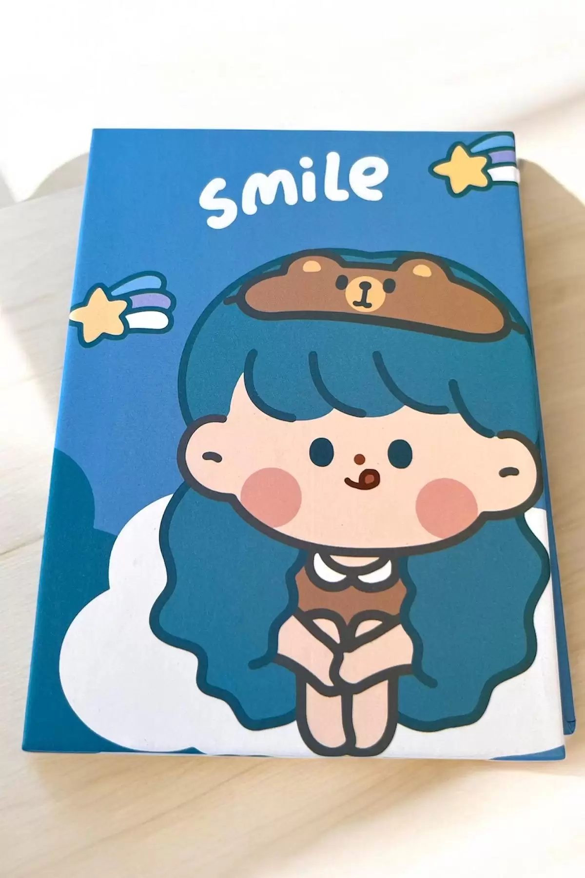 Mavi Renk Kız Figürlü Smile Yazılı Masa Aynası