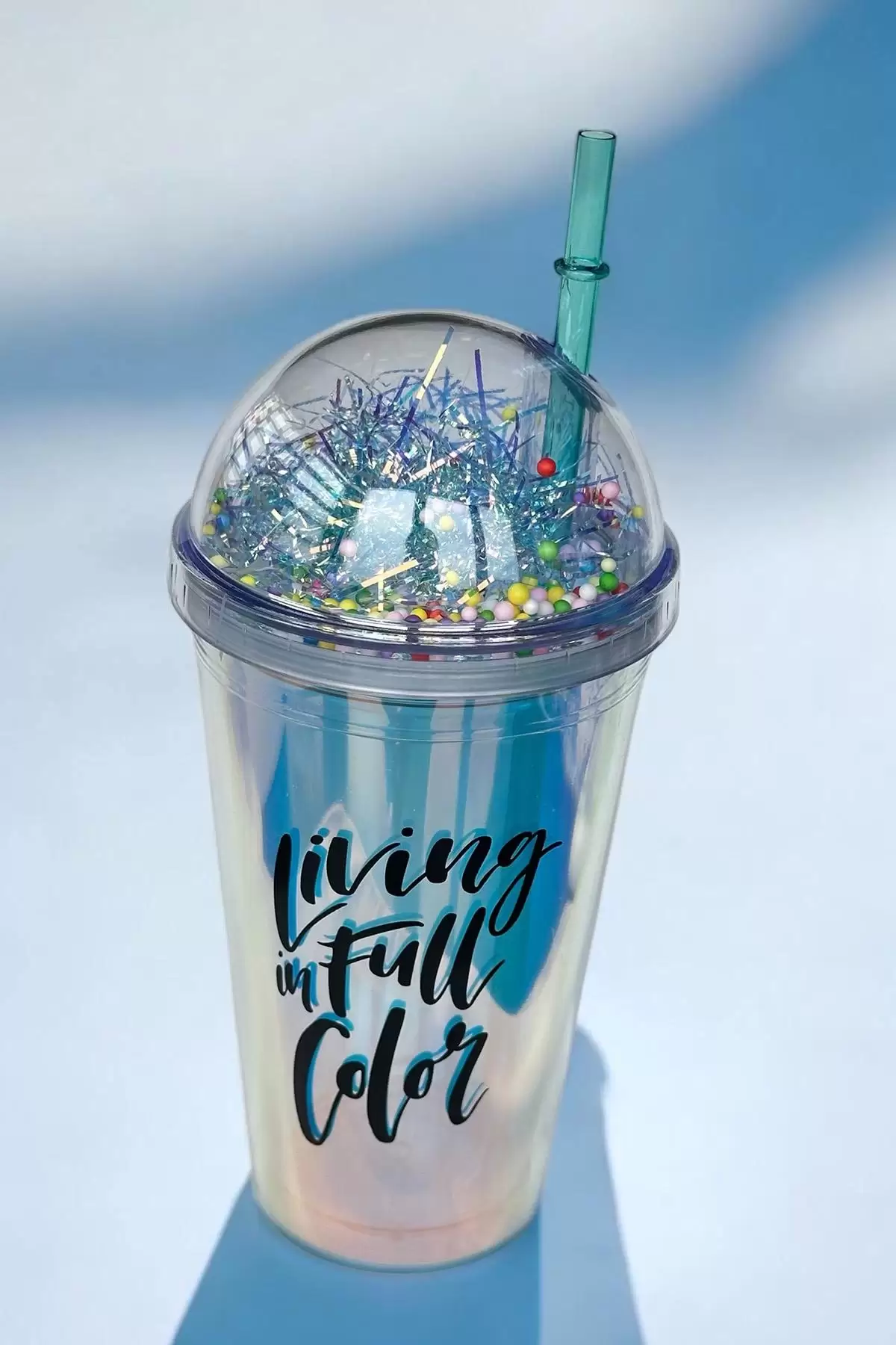 Mavi Renk Living İn Full Color Yazılı Pipetli Suluk