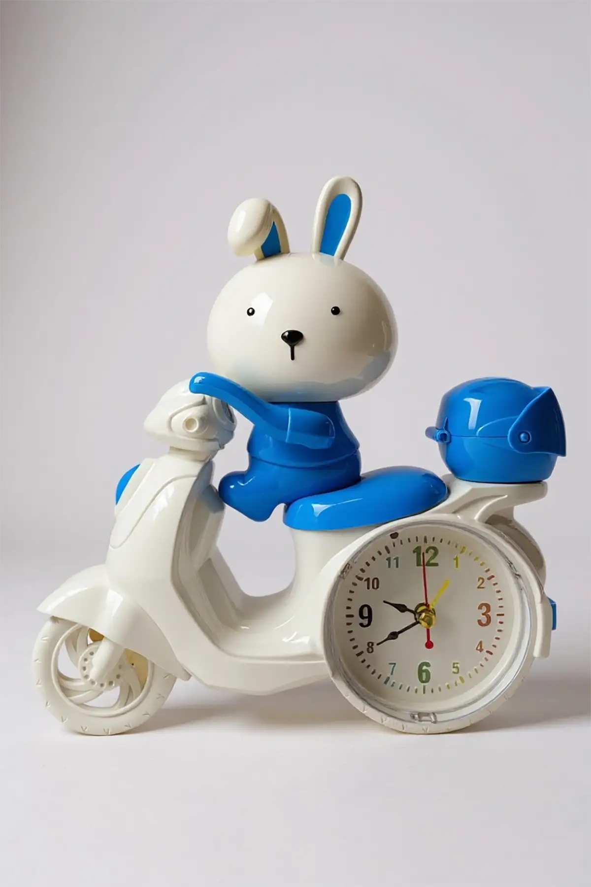 Mavi Renk Motor Figürlü Mini Dekoratif Alarmlı Yuvarlak Masa Saati