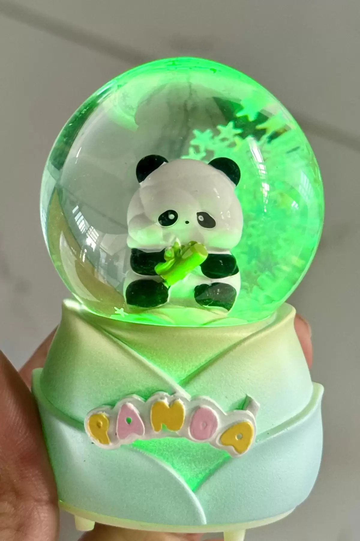 Mavi Renk Panda Detaylı Işıklı Mini Kar Küresi