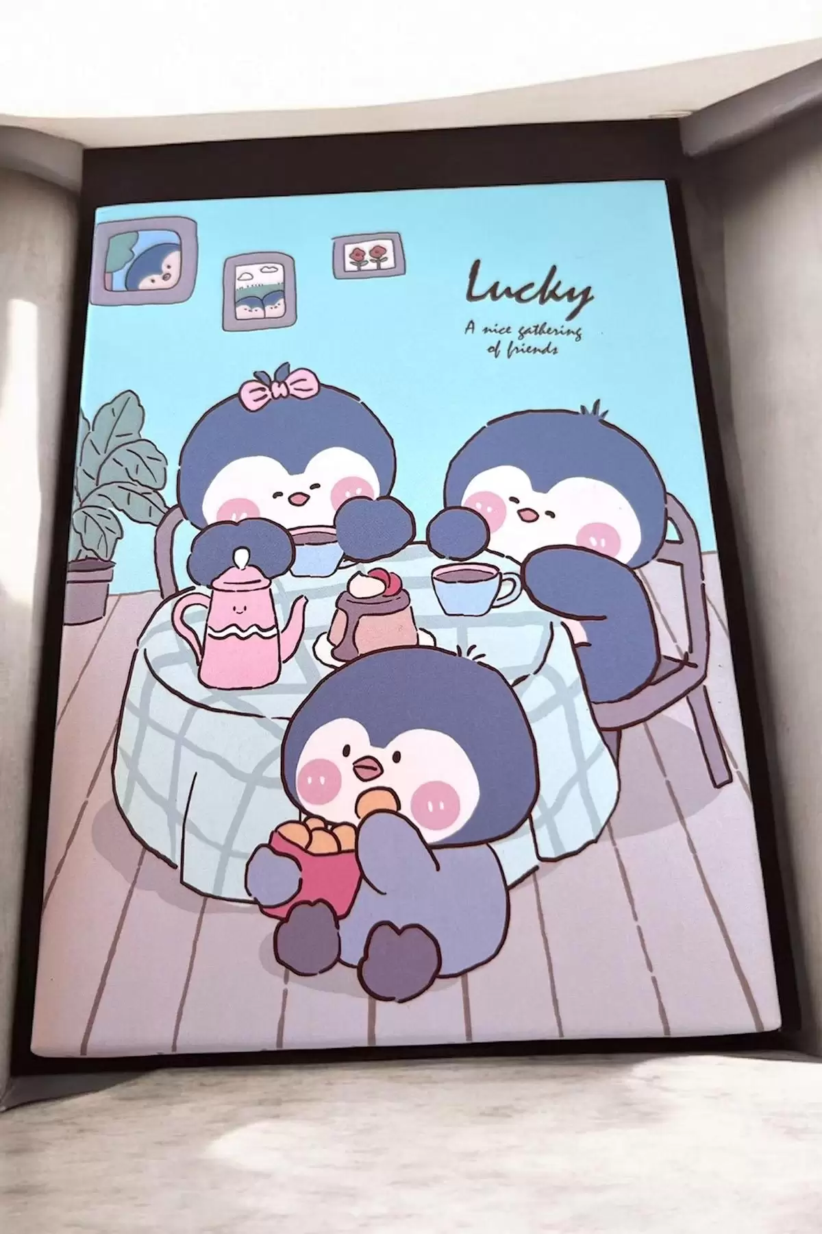 Mavi Renk Penguen Figürlü Lucky Yazılı Masa Aynası
