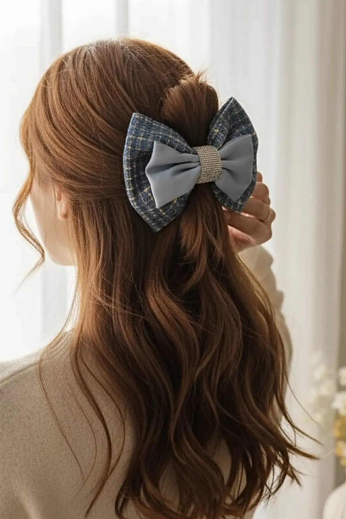 Mavi Renk Taş Detaylı Kurdele Otomat Toka