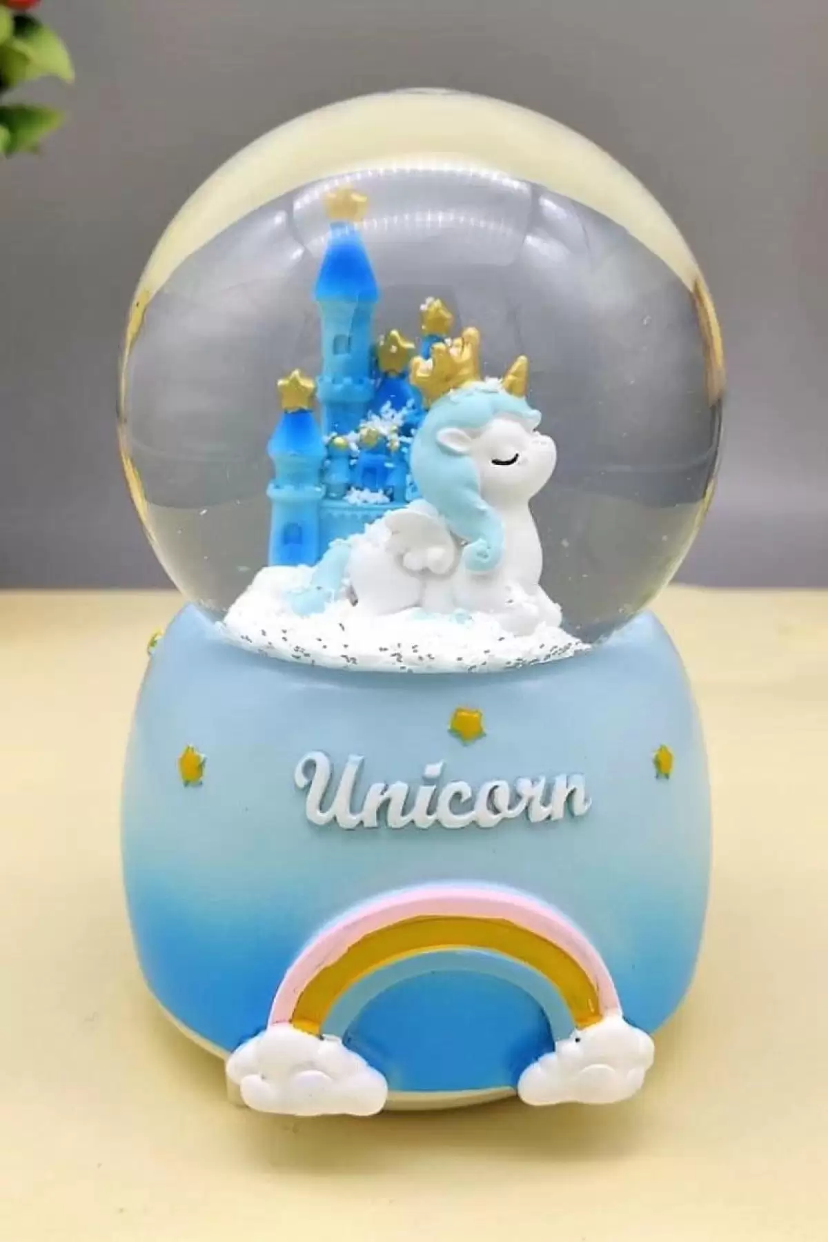 Mavi Renk Unicorn Detaylı  Müzikli Ve Işıklı Kar Küresi