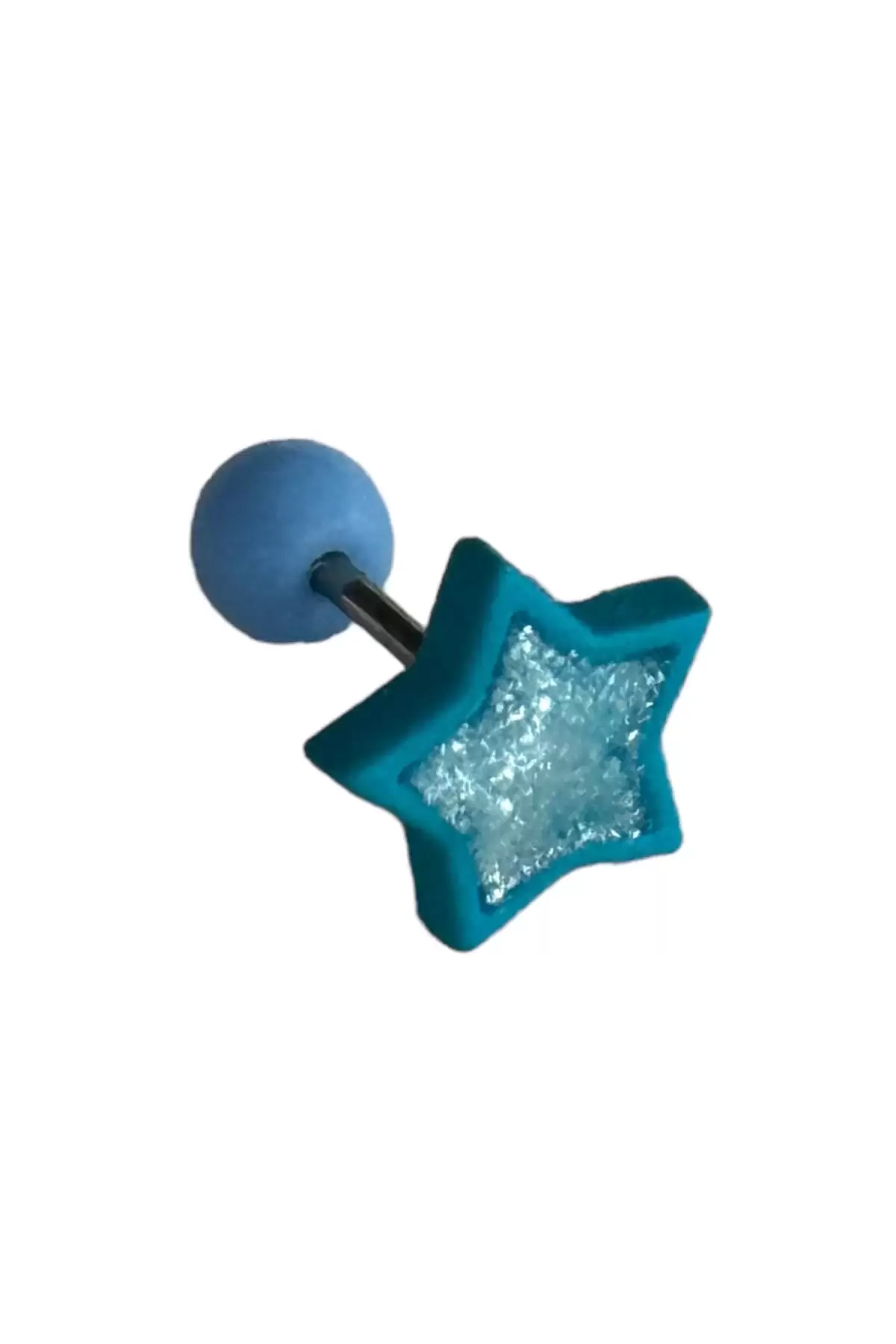 Mavi Renk Yıldız Figürlü Cerrahi Çelik Tragus/Kıkırdak Küpe (Tek)