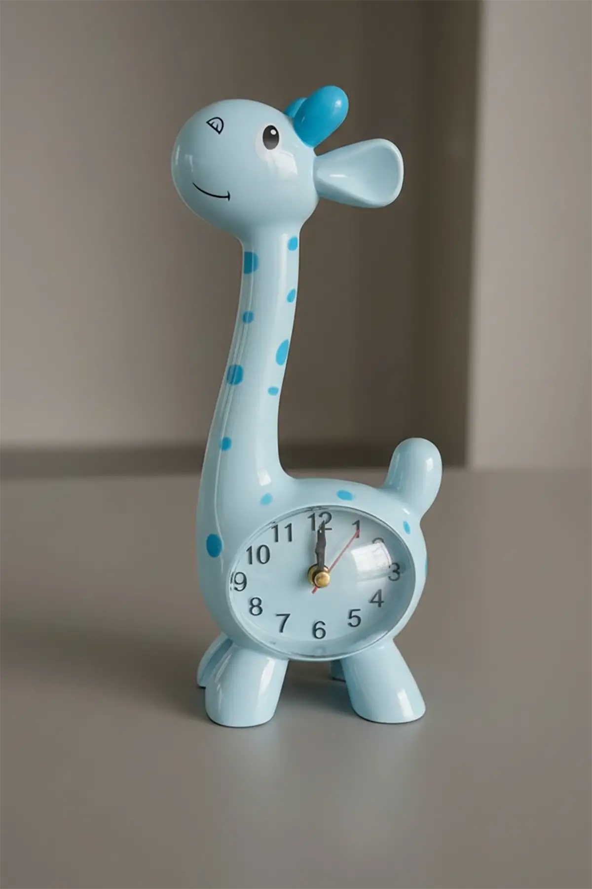 Mavi Renk Zürafa Figürlü Dekoratif Alarmlı Masa Saati