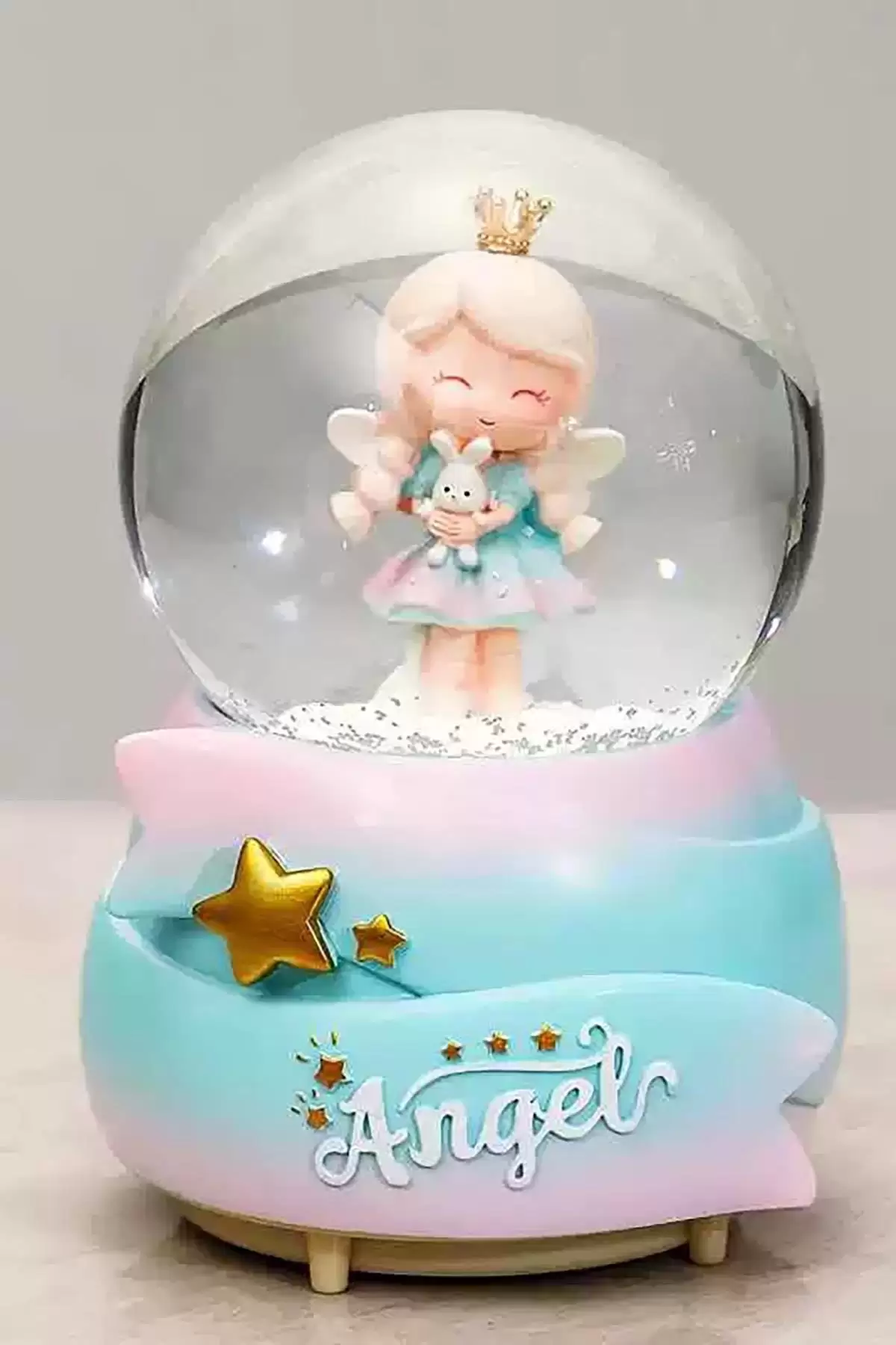 Mavi Ve Pembe Renk Kız Figürlü Müzikli Ve Işıklı Kar Küresi